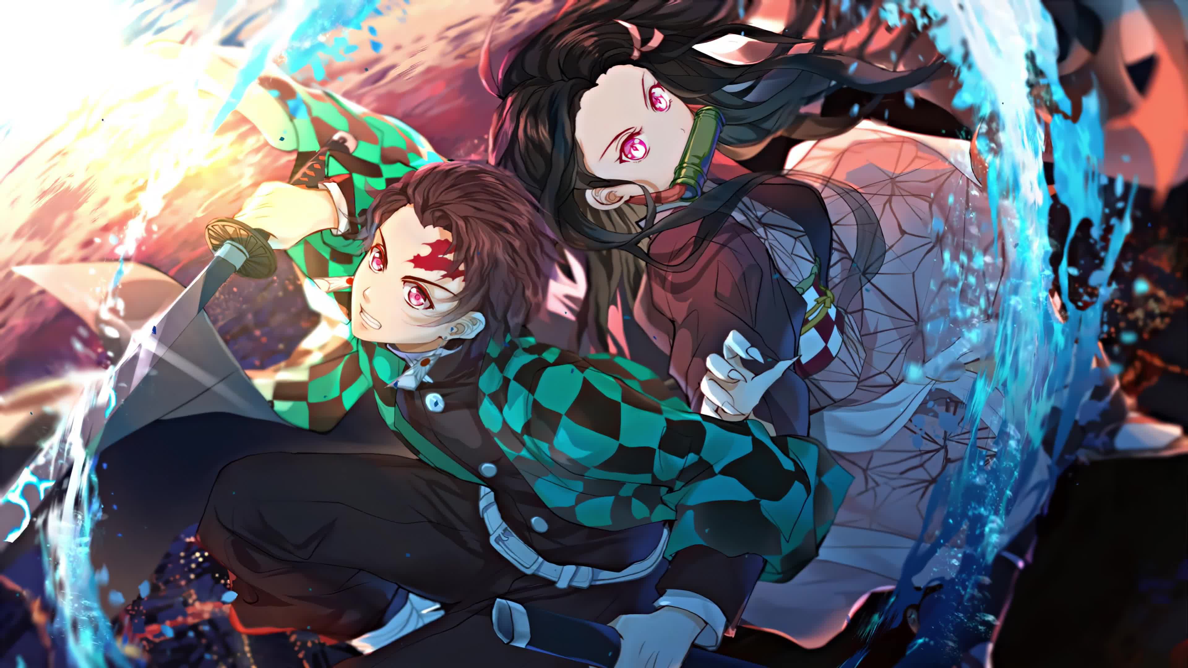 Tanjiro and Nezuko, Katana, Kimetsu No Yaiba, Demon Slayer 4K Live Wallpaper