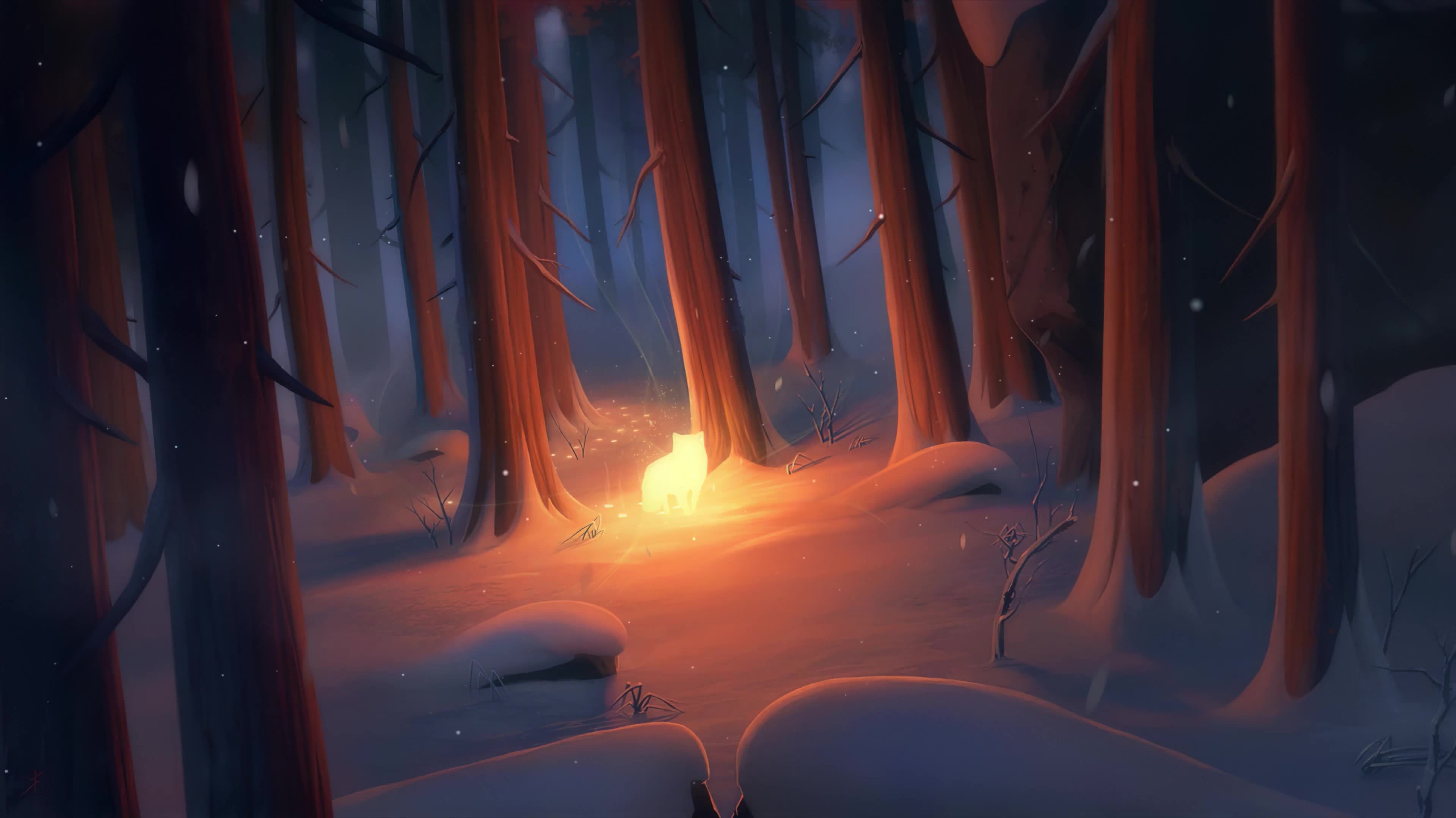 Arctic Spirit, Winter, Forest, Snow and Little Fox 4K Live Wallpaper
