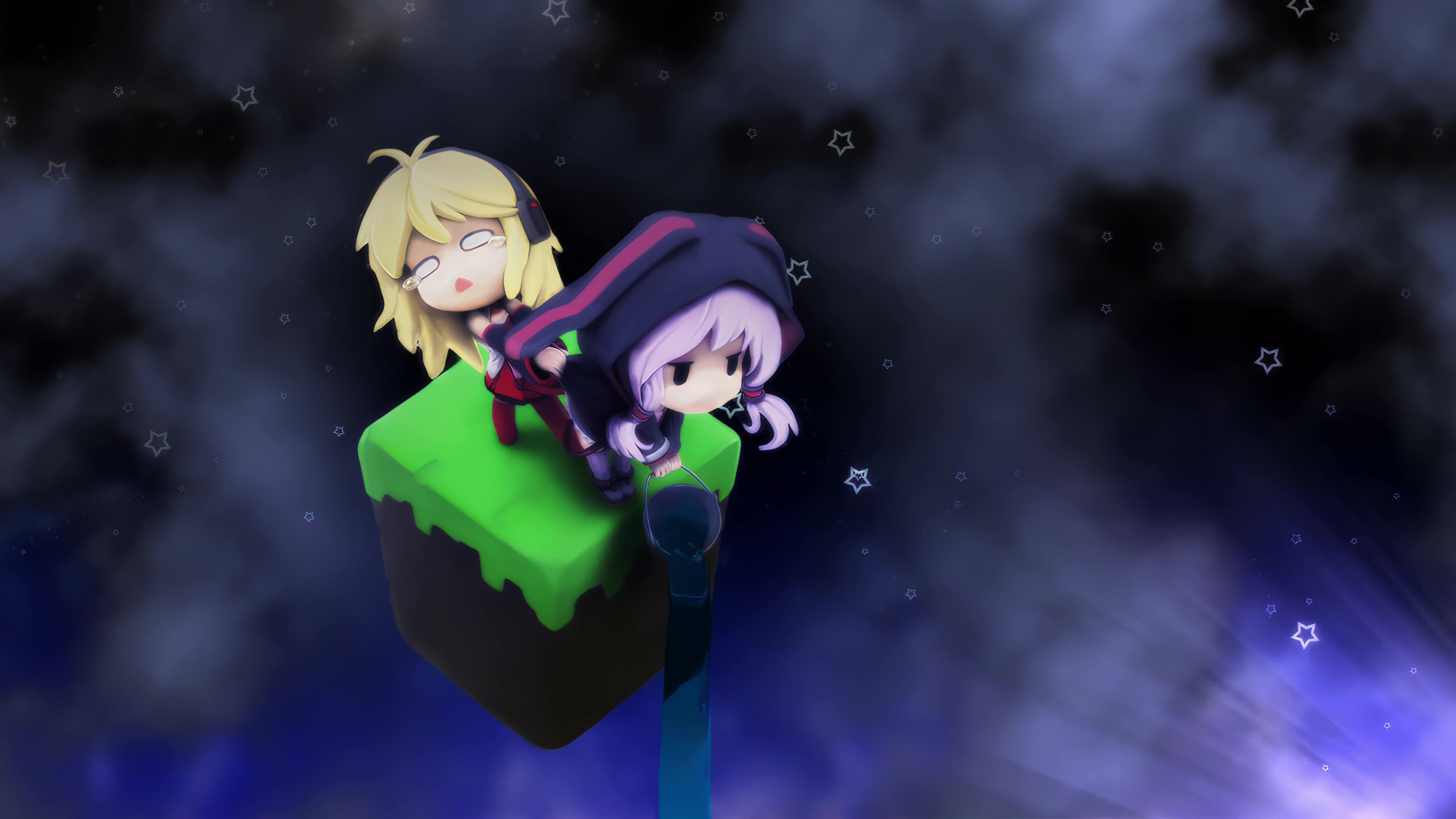 Girls in Space, Smoke, Minecraft World 8K Live Wallpaper
