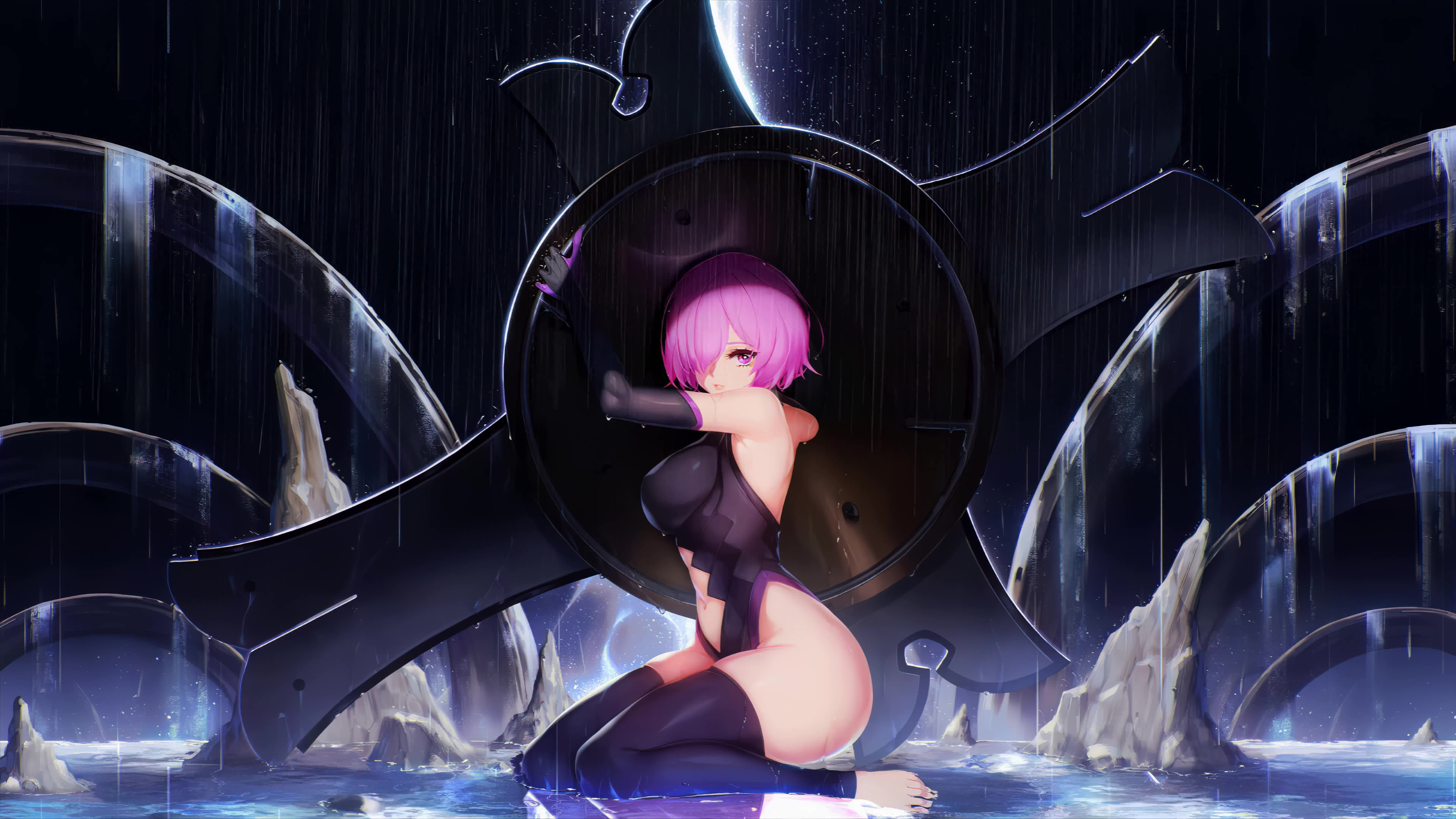 Mash Kyrielight Shield, Raining Day, Fate Grand Order 8K Live Wallpaper