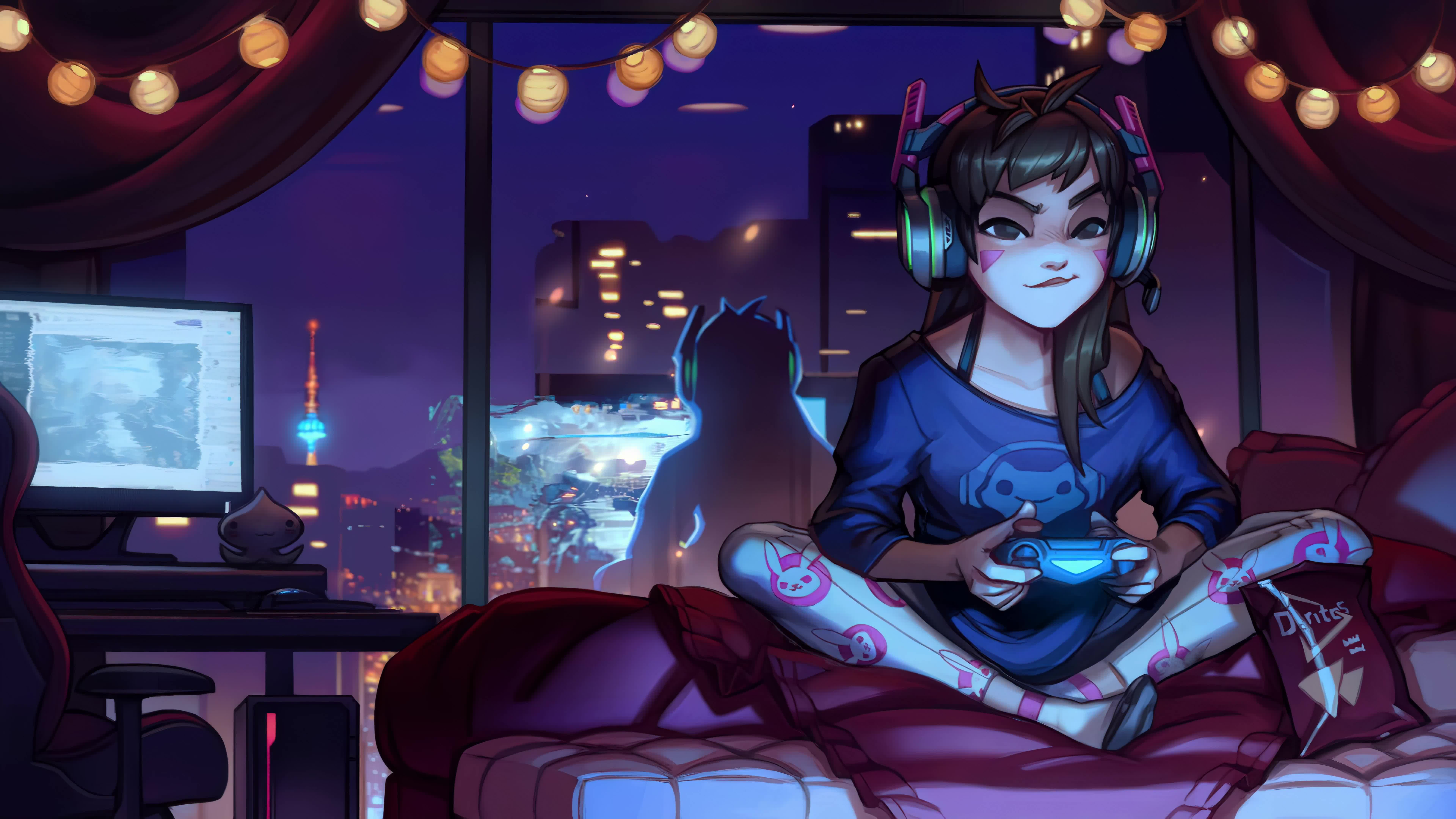 Dva Gaming, Night, Overwatch 8K Live Wallpaper