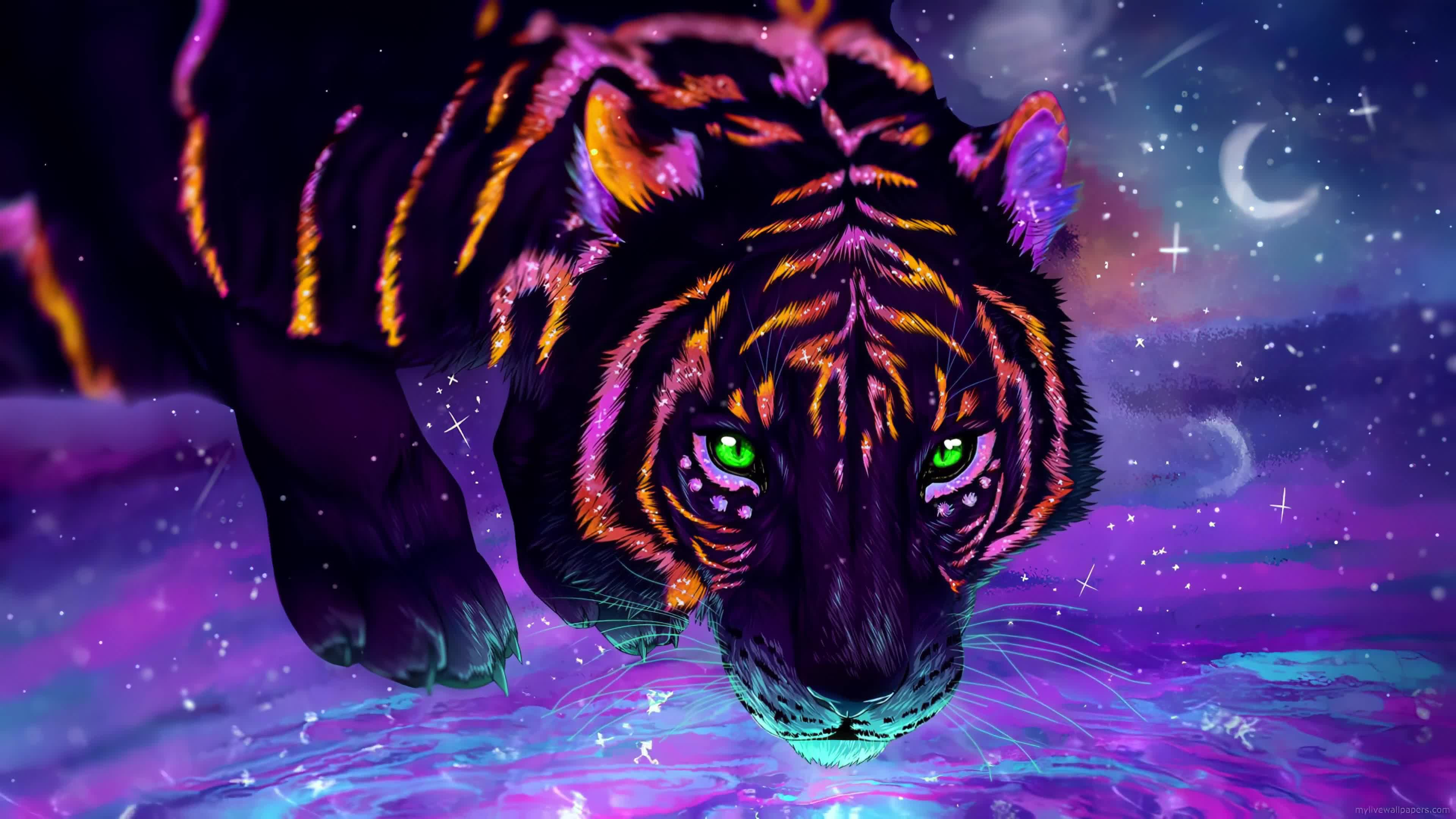 Neon Tiger Drinking Live Wallpaper | 1920x1080