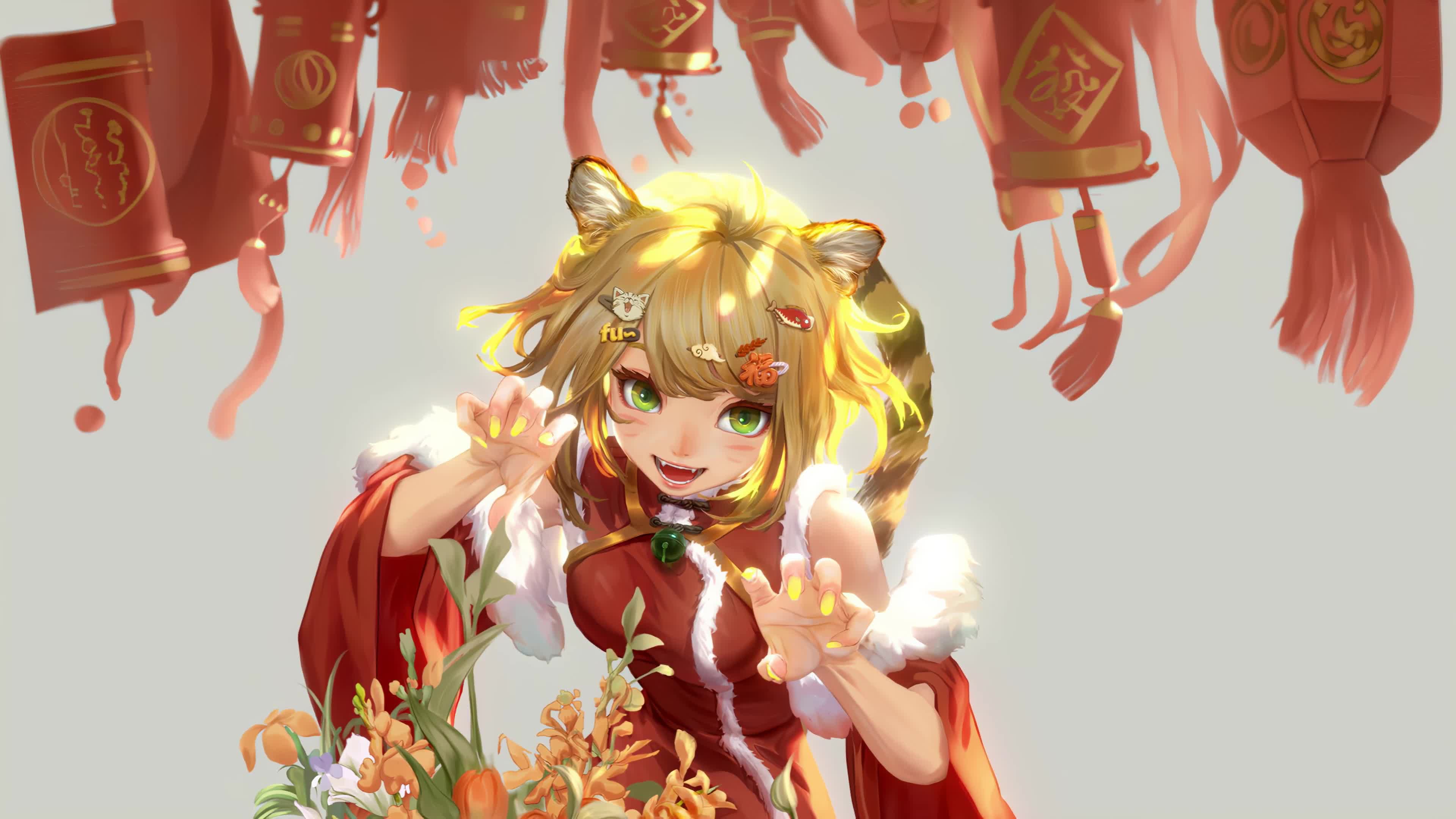 Anime Tiger or Cute Cat Girl 4K Live Wallpaper