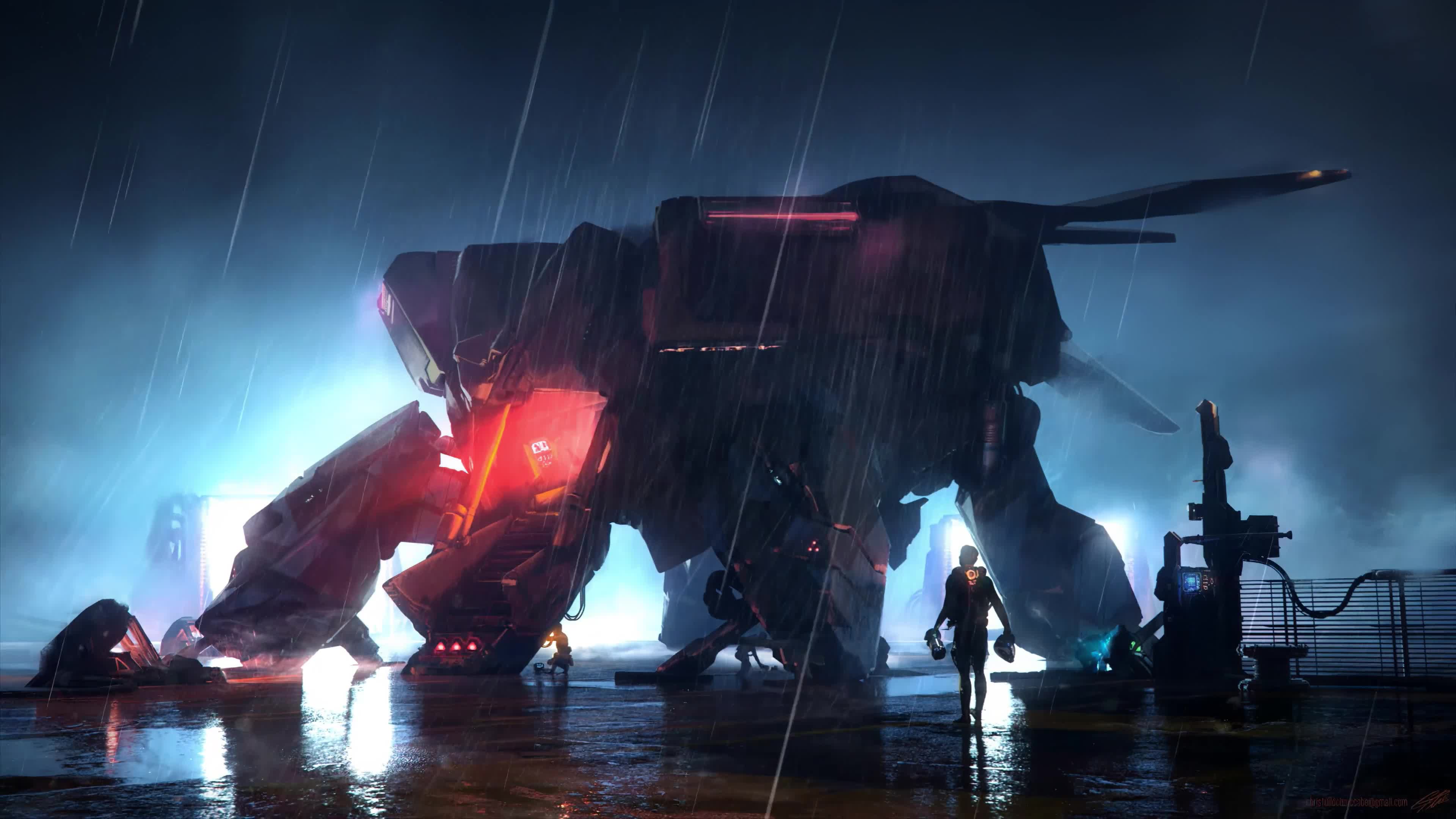 Space Shuttle in The Rain Sci-Fi 4K Live Wallpaper