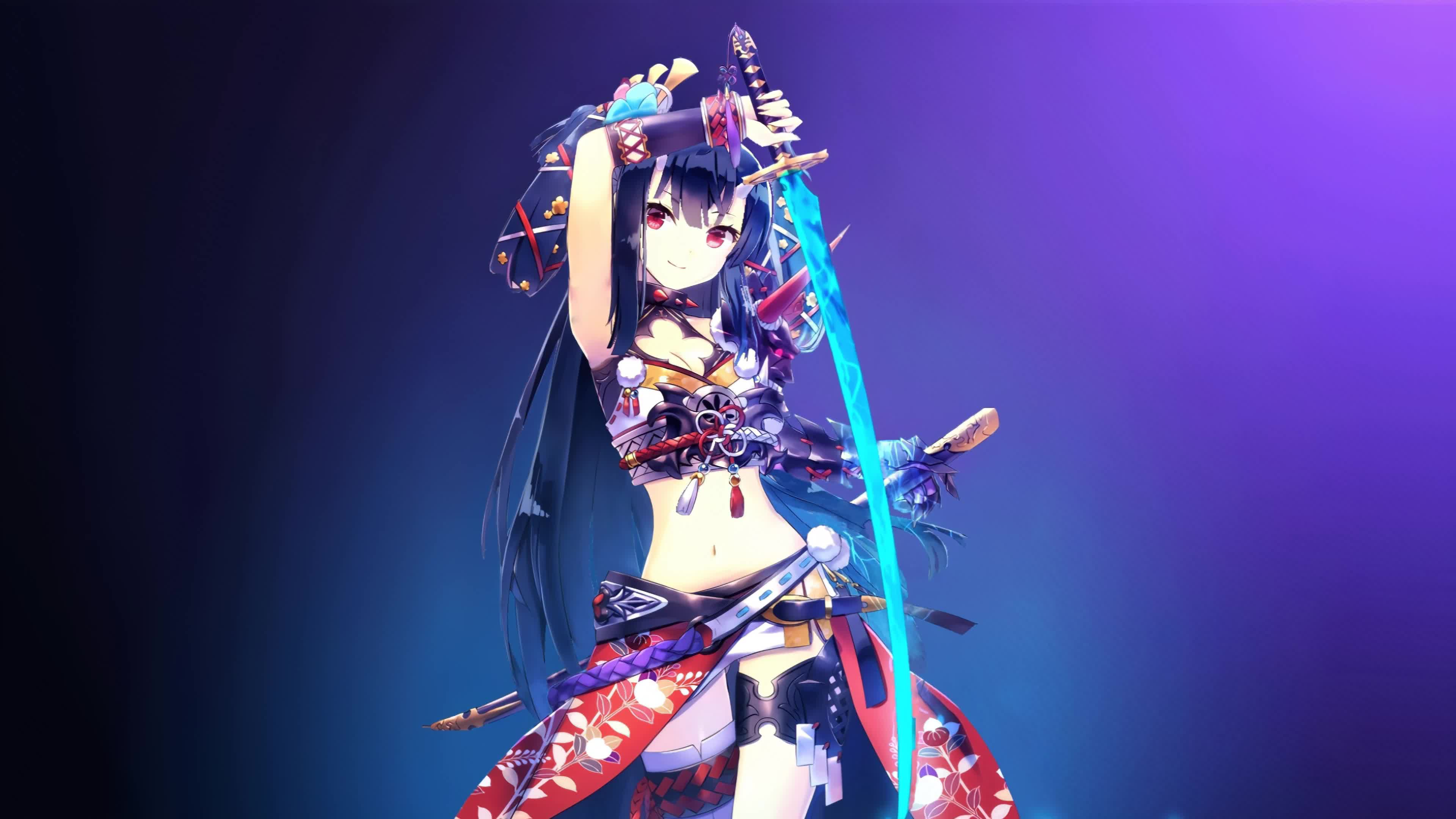 Cute Anime Girl Samurai with Katana 4K Live Wallpaper