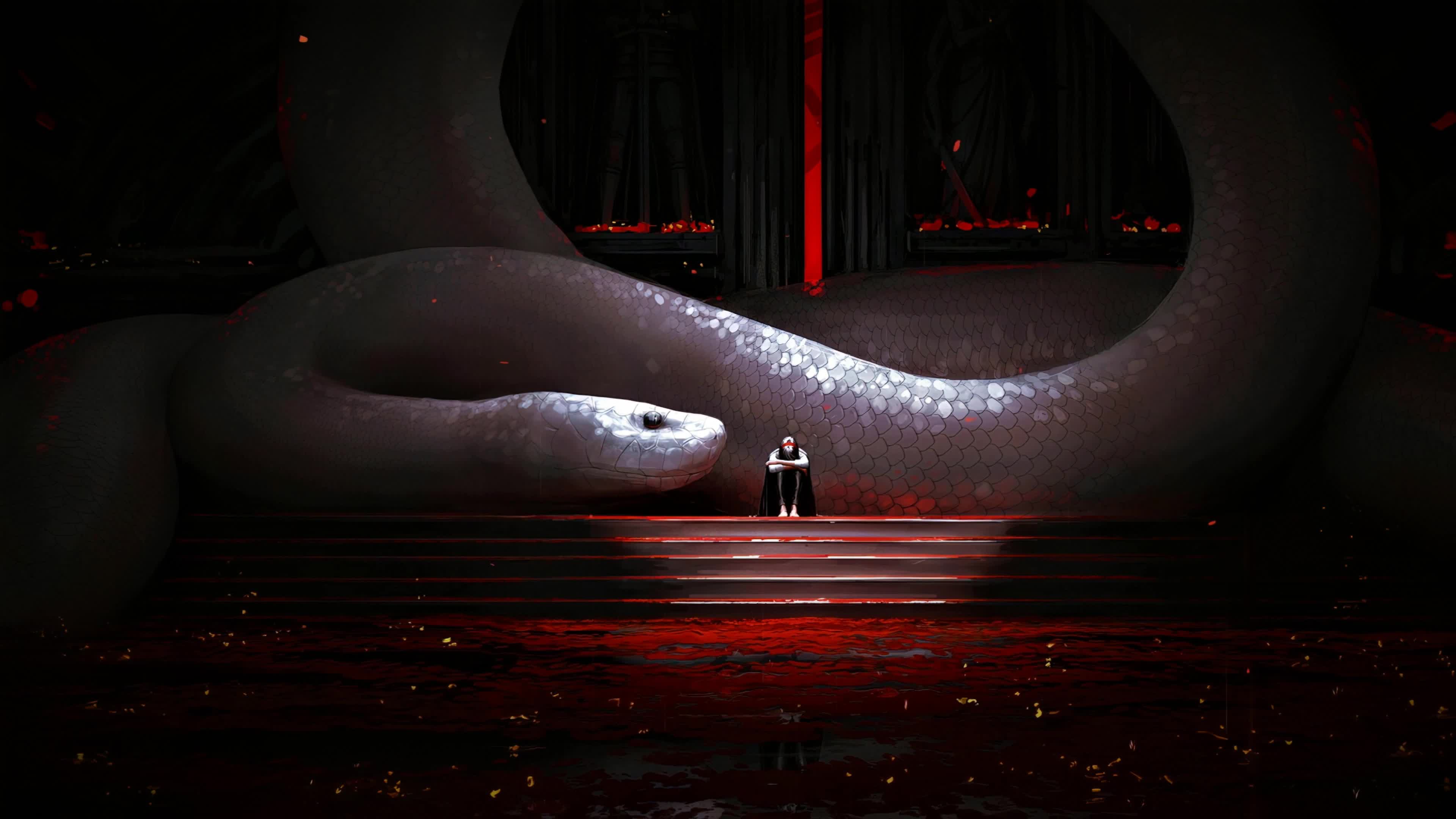 Giant White Snake Fantasy 4K Live Wallpaper