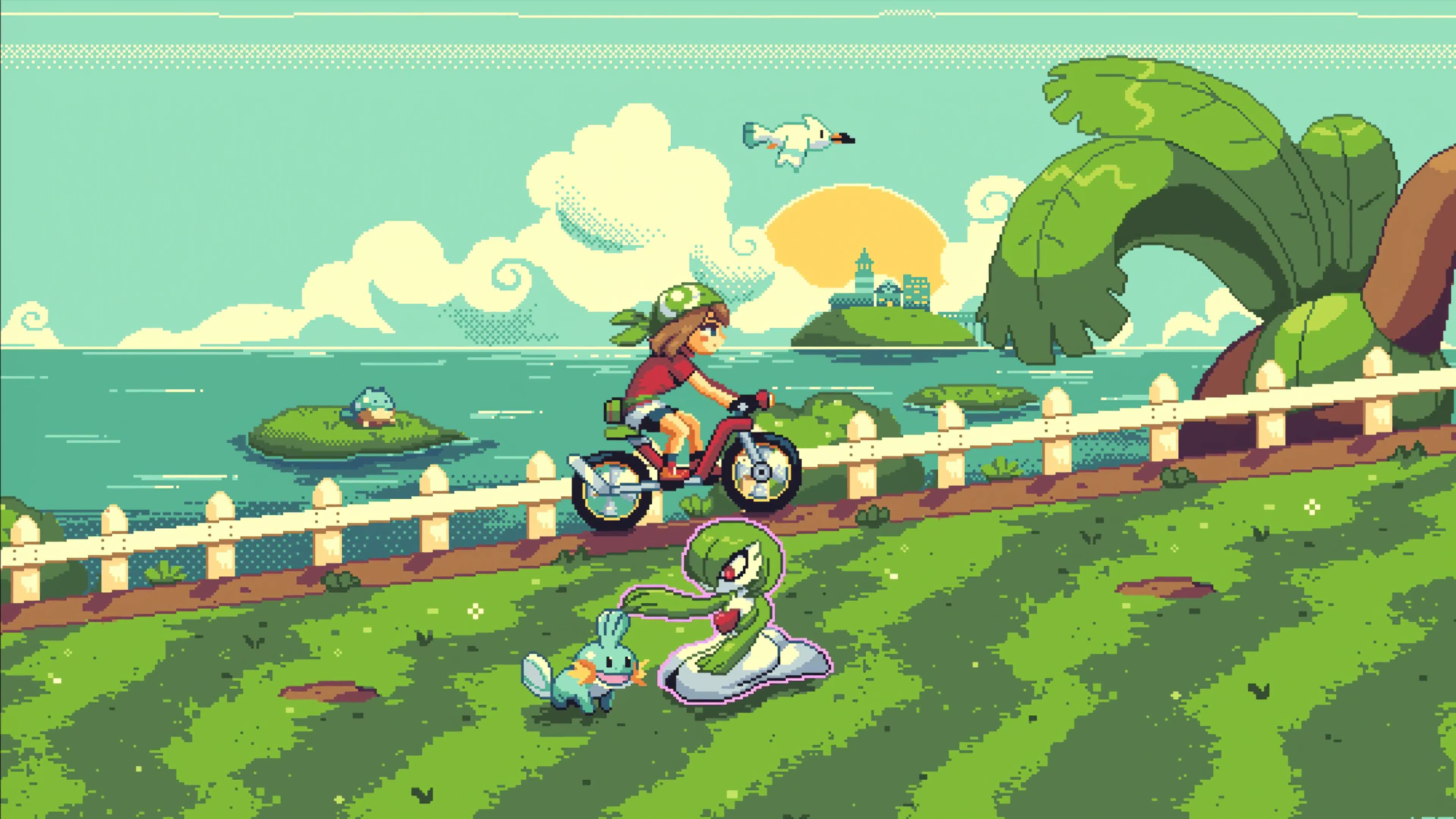 Bike Ride, Pokemon Emerald, Pixel Seaside, Sky 4K Quality Live ...