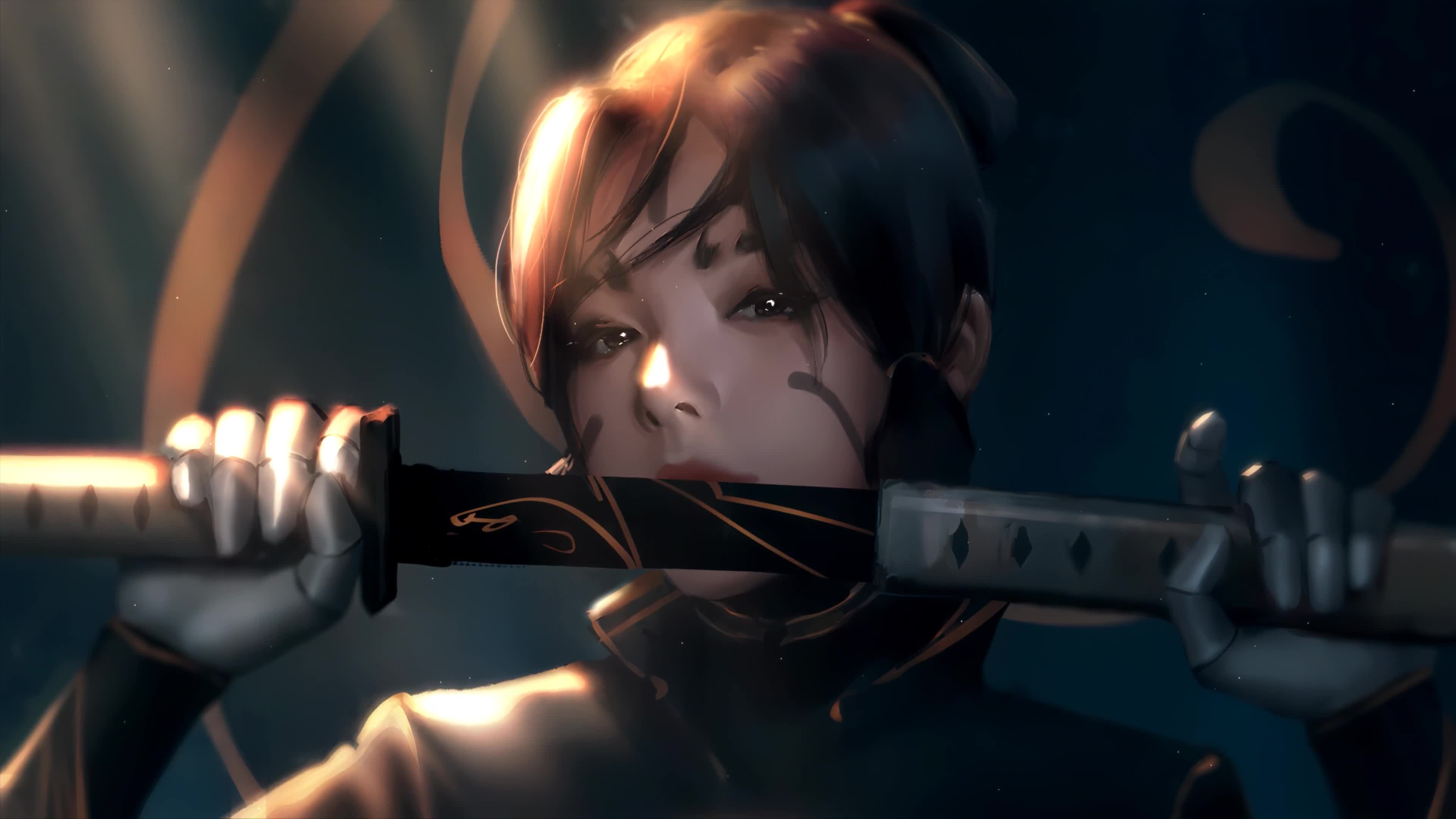 Anime Samurai Girl with Katana 4K Live Wallpaper