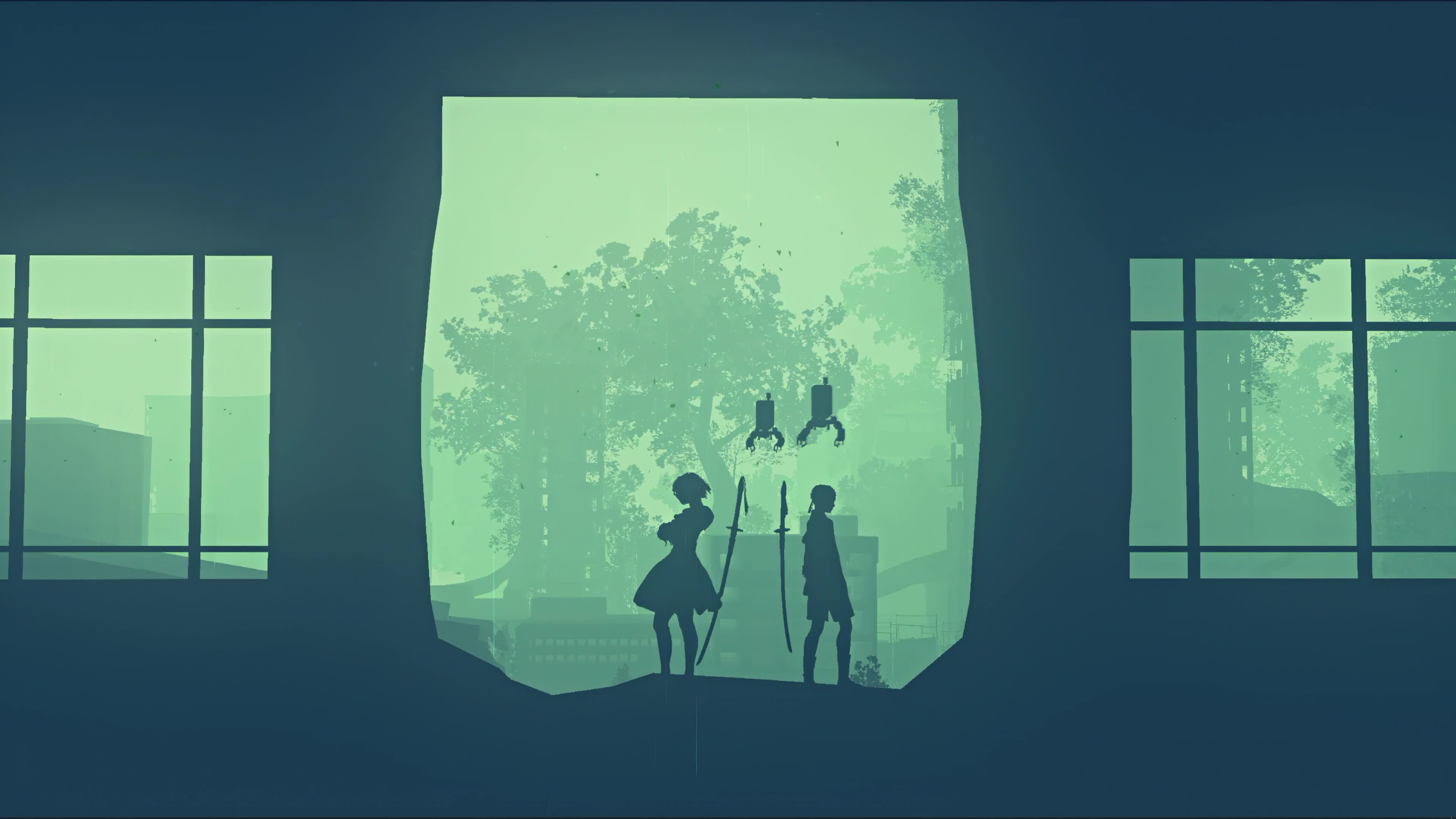Nier Automata Green Background Minimalism Live Wallpaper