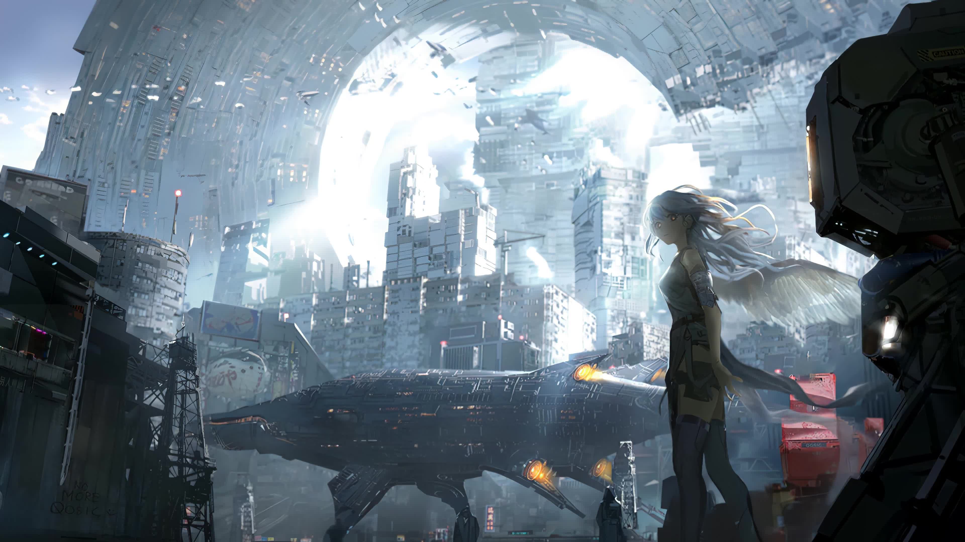 Futuristic City and Cute Anime Girl 4K Live Wallpaper