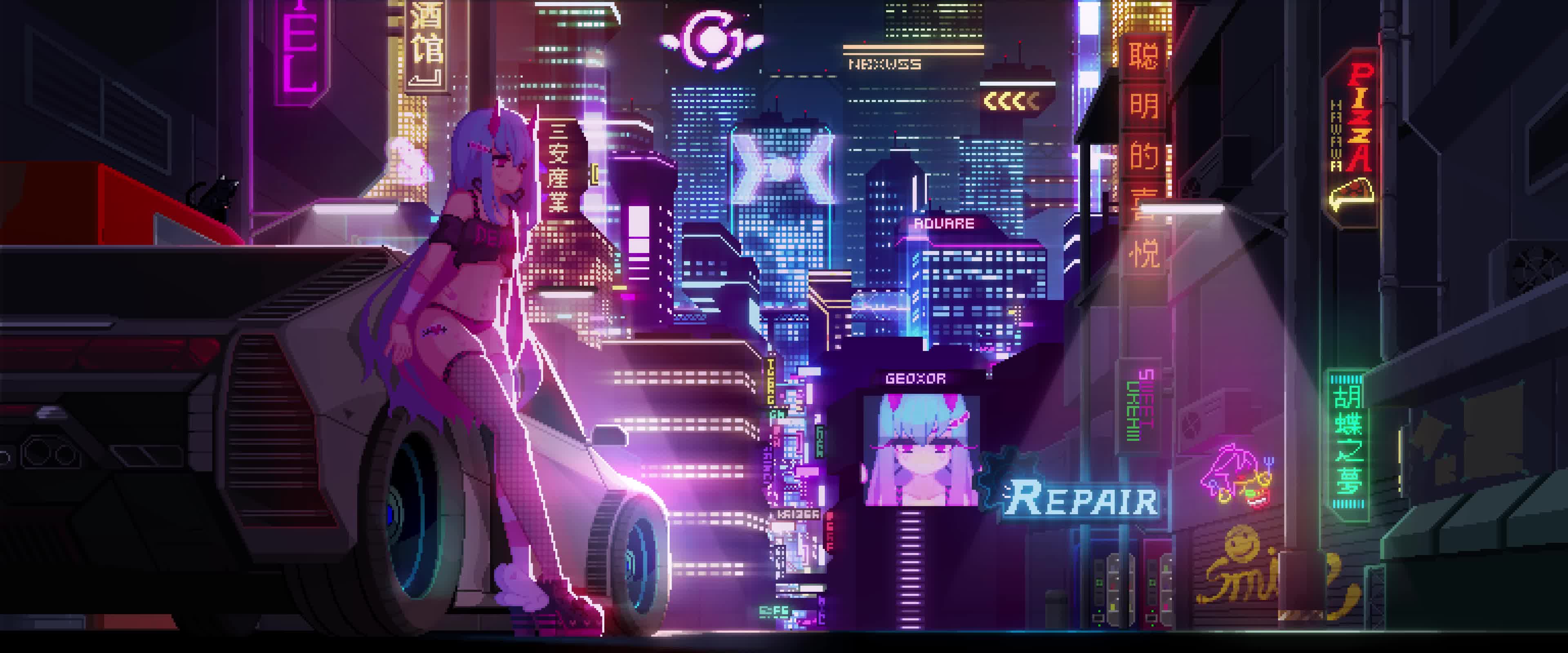 Pixel Art - Girl In The City Live Wallpaper