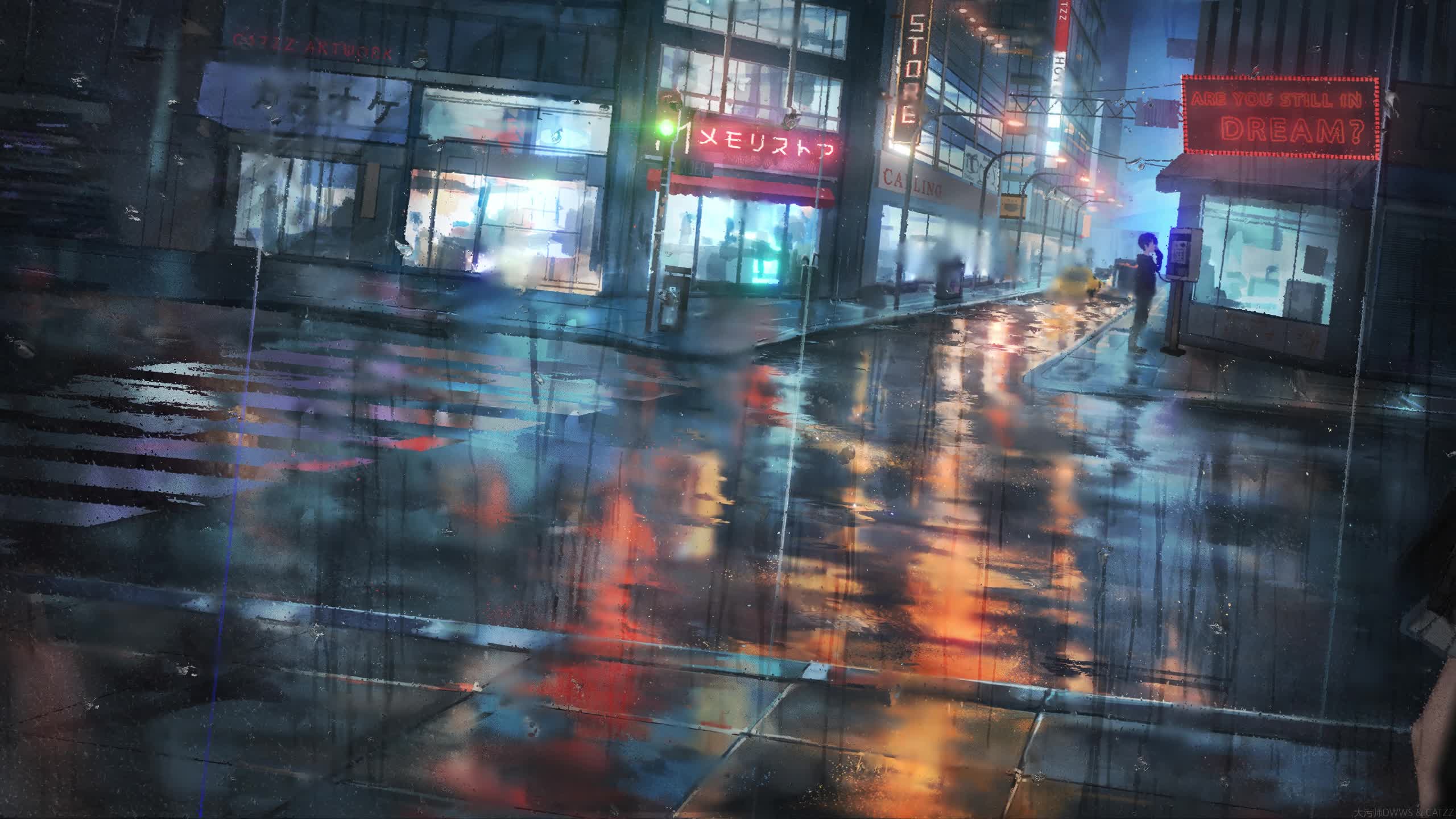 Very rainy weather the girl did not want to answer the call Live Wallpaper