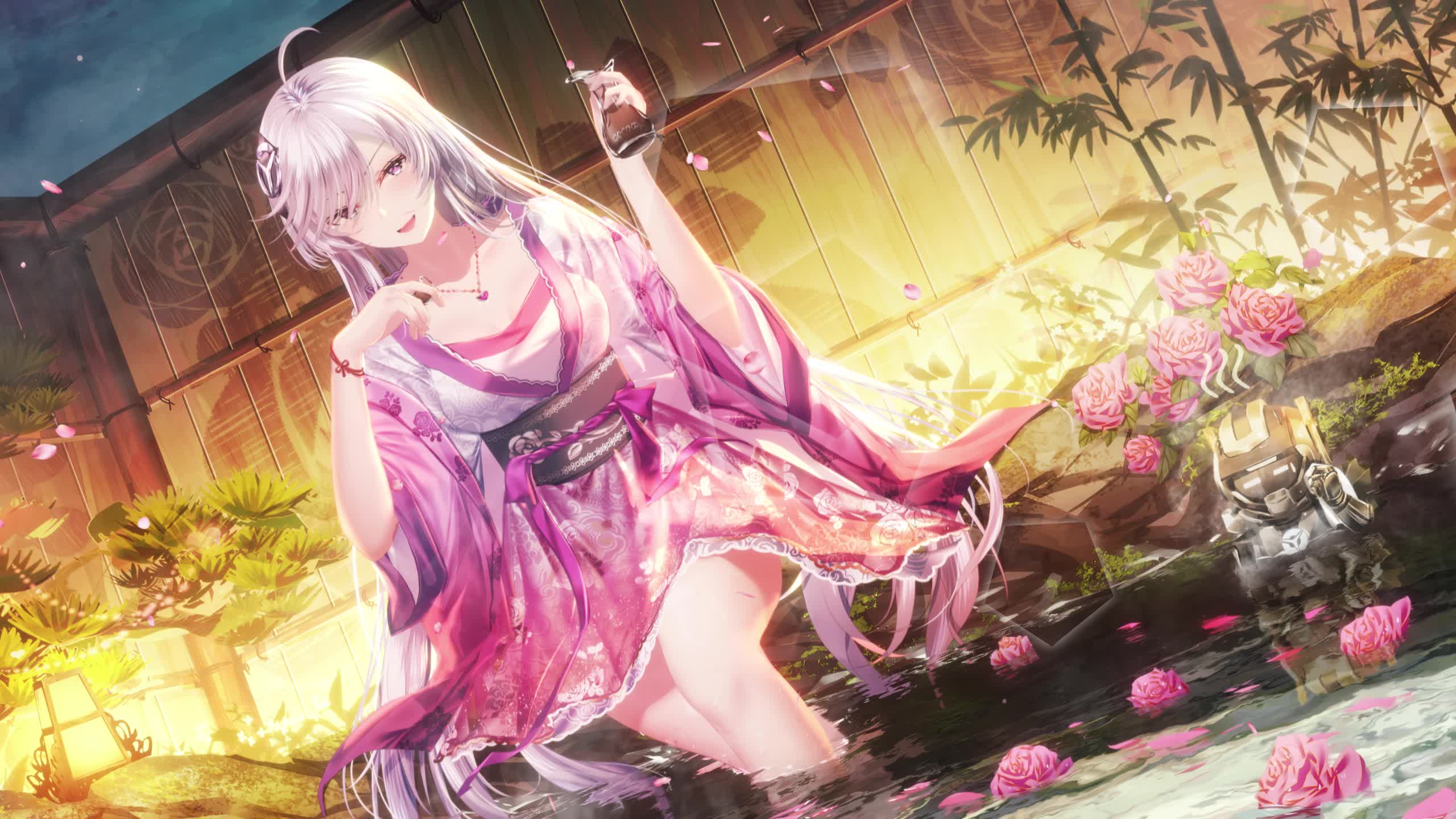 The girl loves the smell of incense and flowers Live Wallpaper
