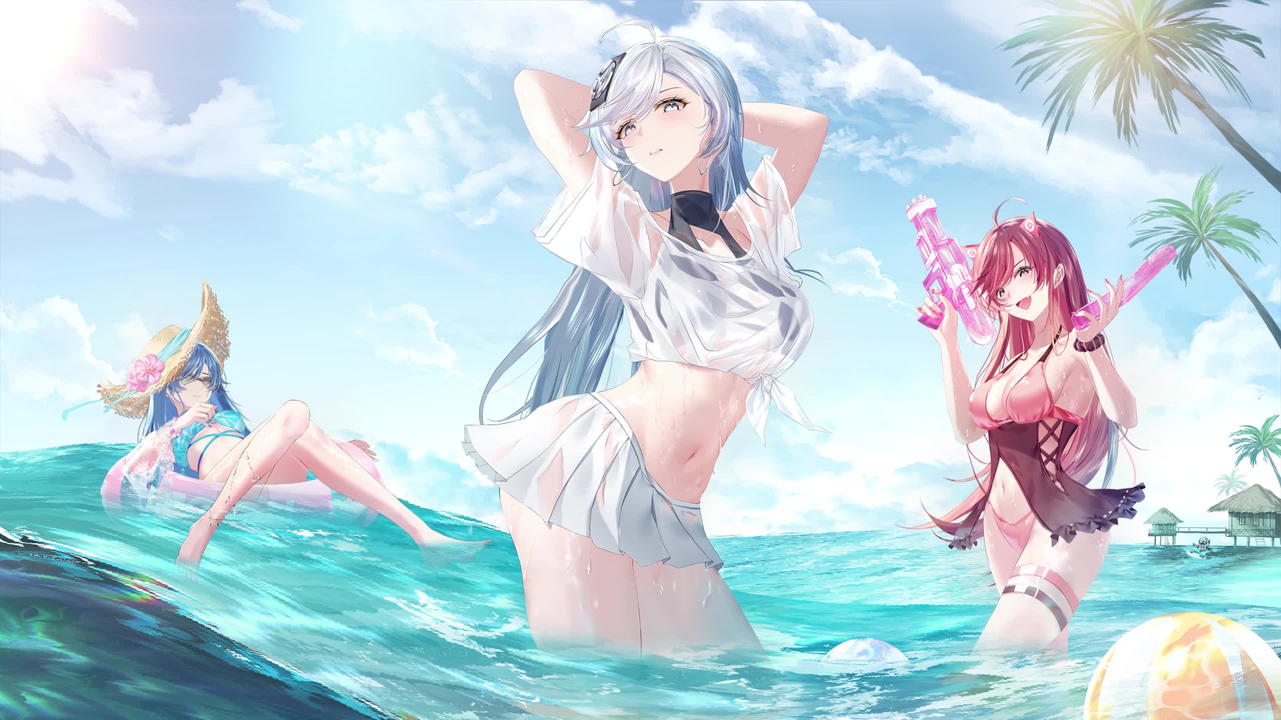 Beautiful girls take a breath on the beach Live Wallpaper