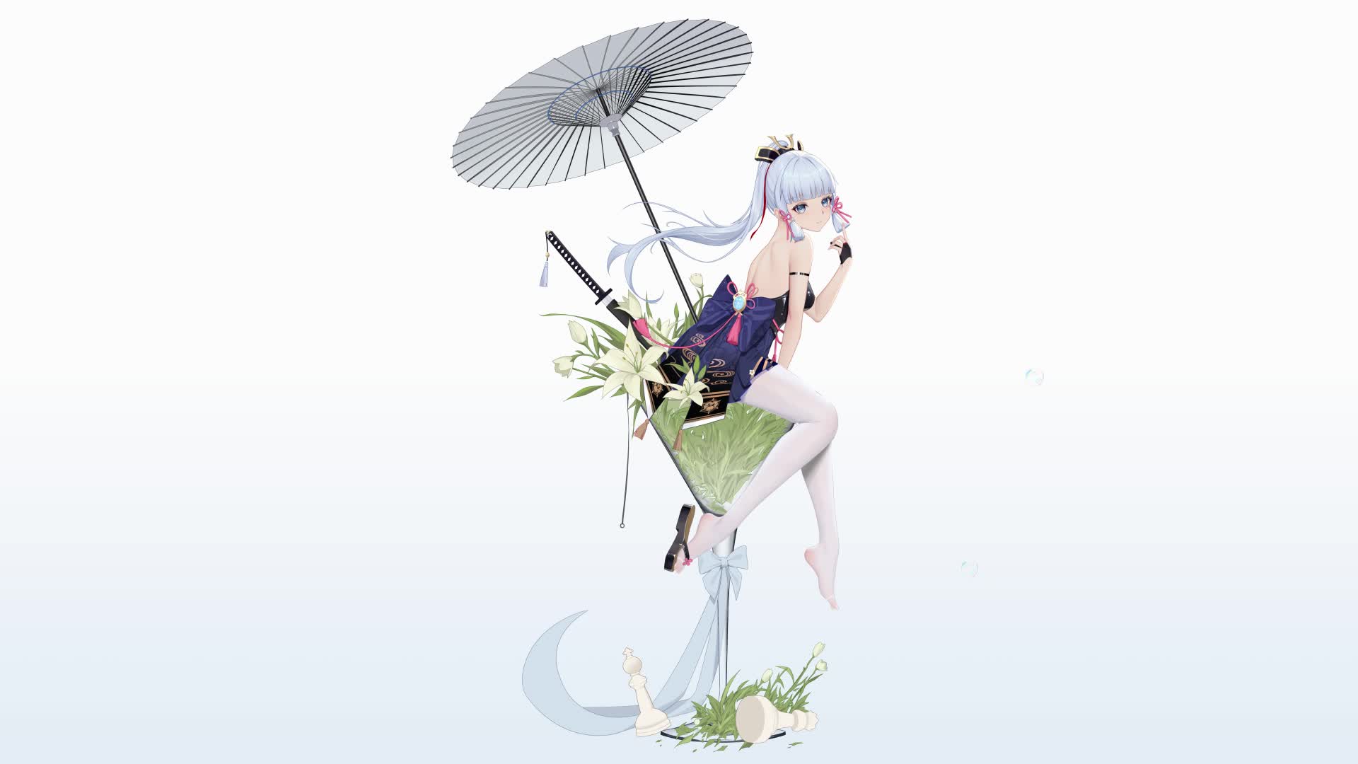 A thoughtful girl in a glass under an umbrella Live Wallpaper