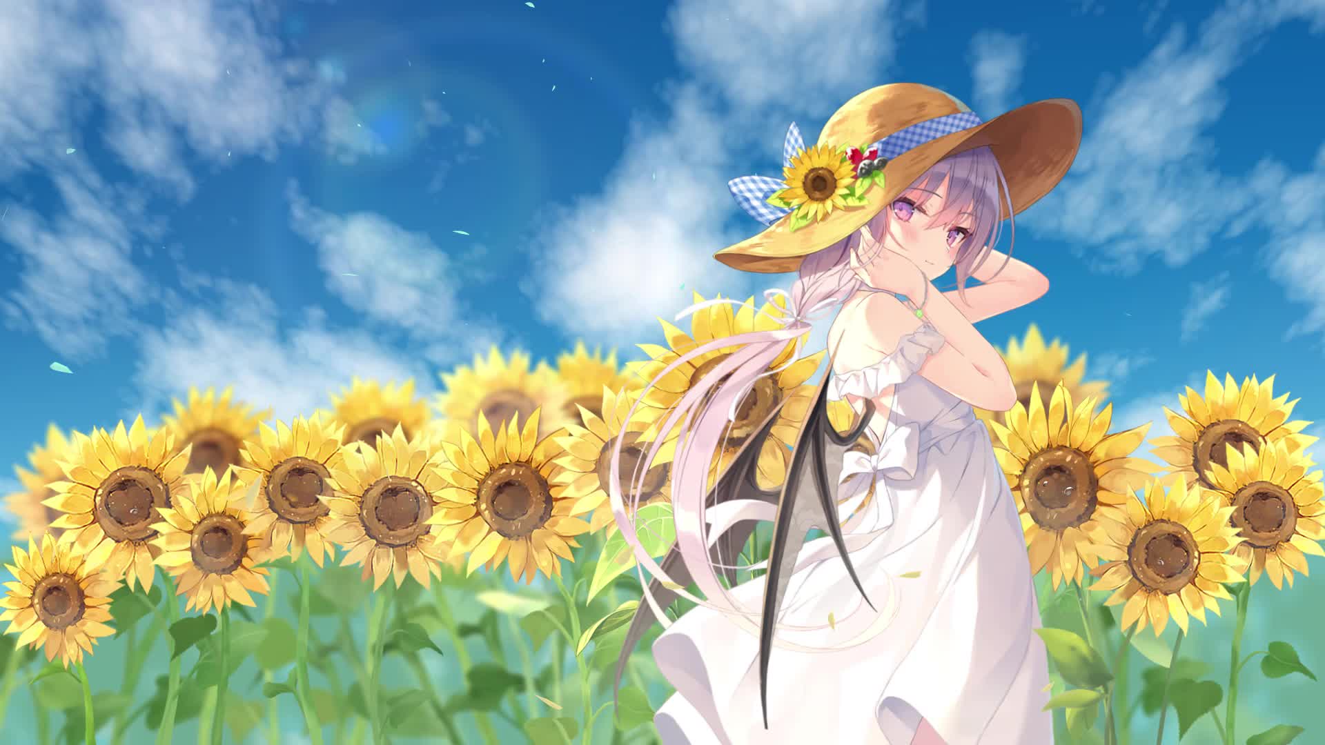 Anime Girl With Sunflower In A Windy Day Live Wallpaper | 4056x2160