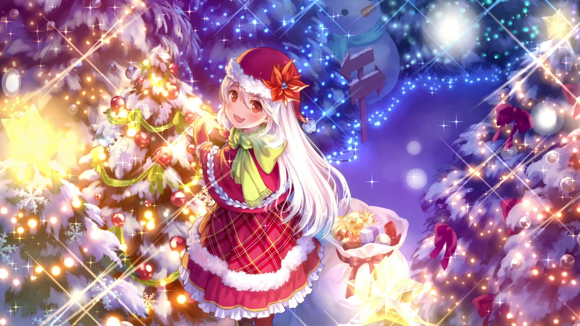 A girl decorates a Christmas tree Live Wallpaper