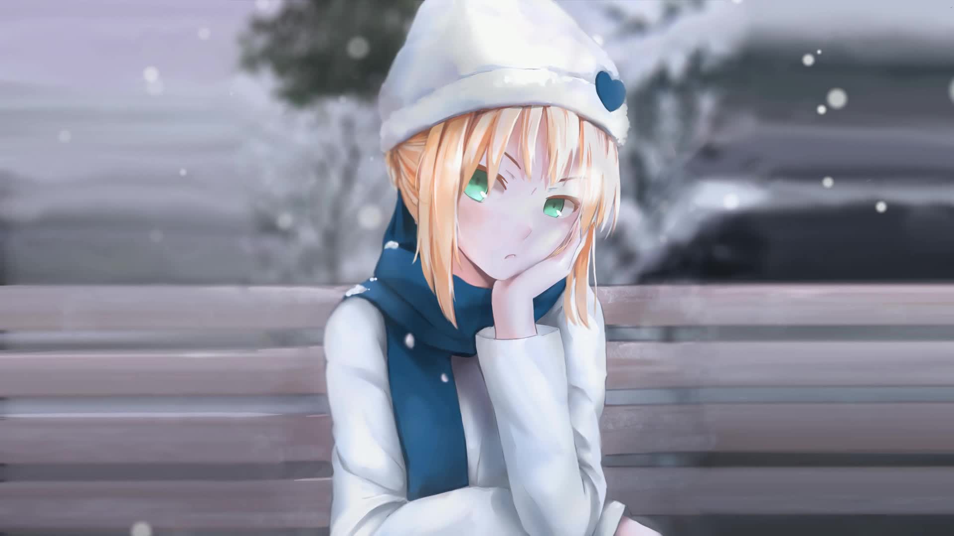 Girl in a hat on a winter day Live Wallpaper