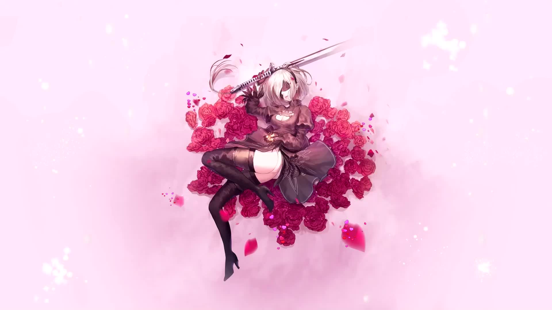 2B in nier Automata roses Live Wallpaper