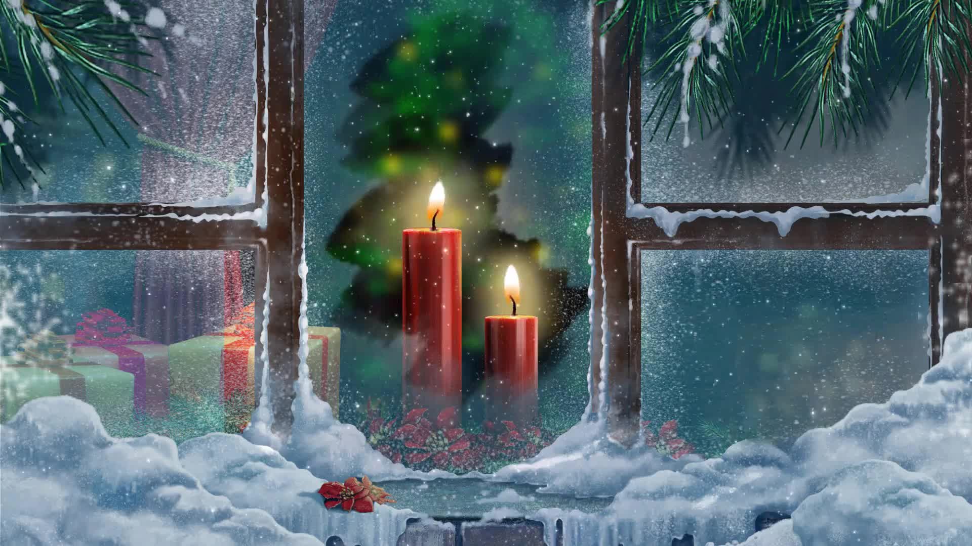 Holiday candles outside the window Live Wallpaper