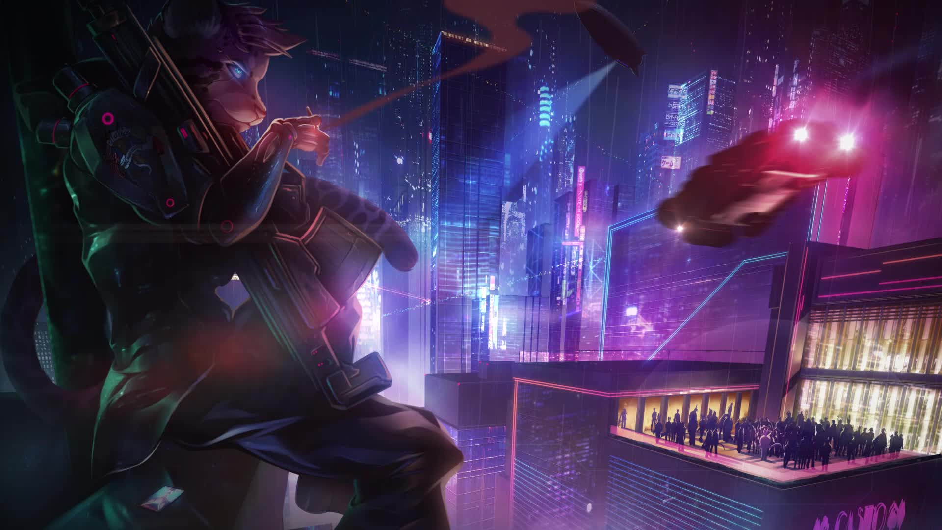 Furry on the roof cyberpunk Live Wallpaper