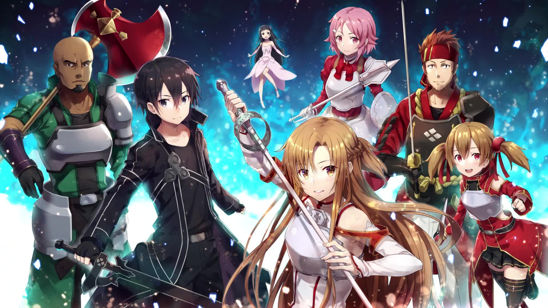 Lisbeth, Silica, Egil, Klein, Yuri, Asuna, Kirito-Sword Art Online Live Wallpaper