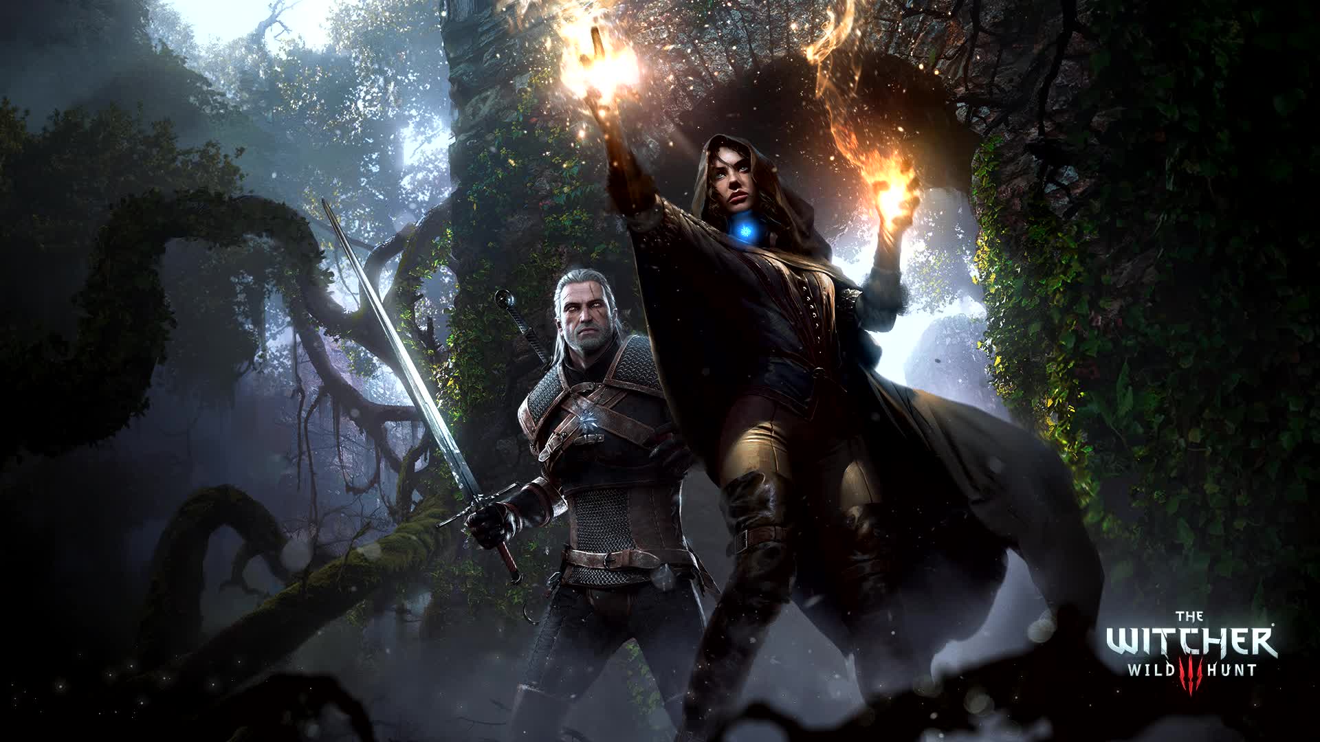 Geralt and Yennifer near the walls of the castle - the Witcher 3 Live Wallpaper