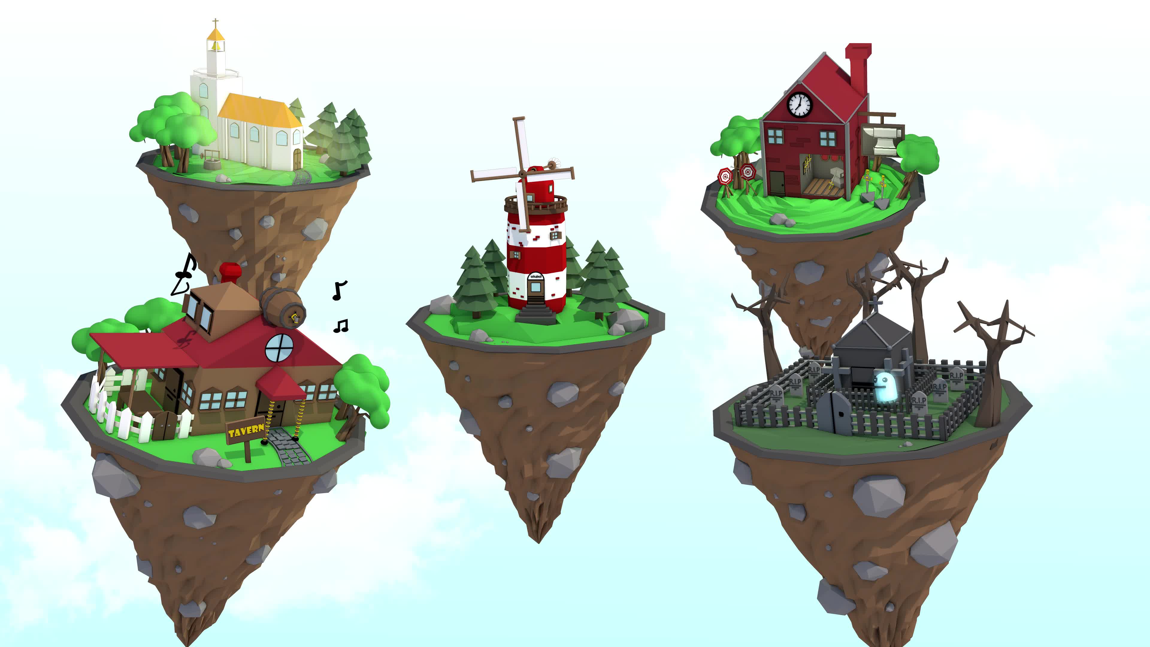 Village on the flying Islands Live Wallpaper