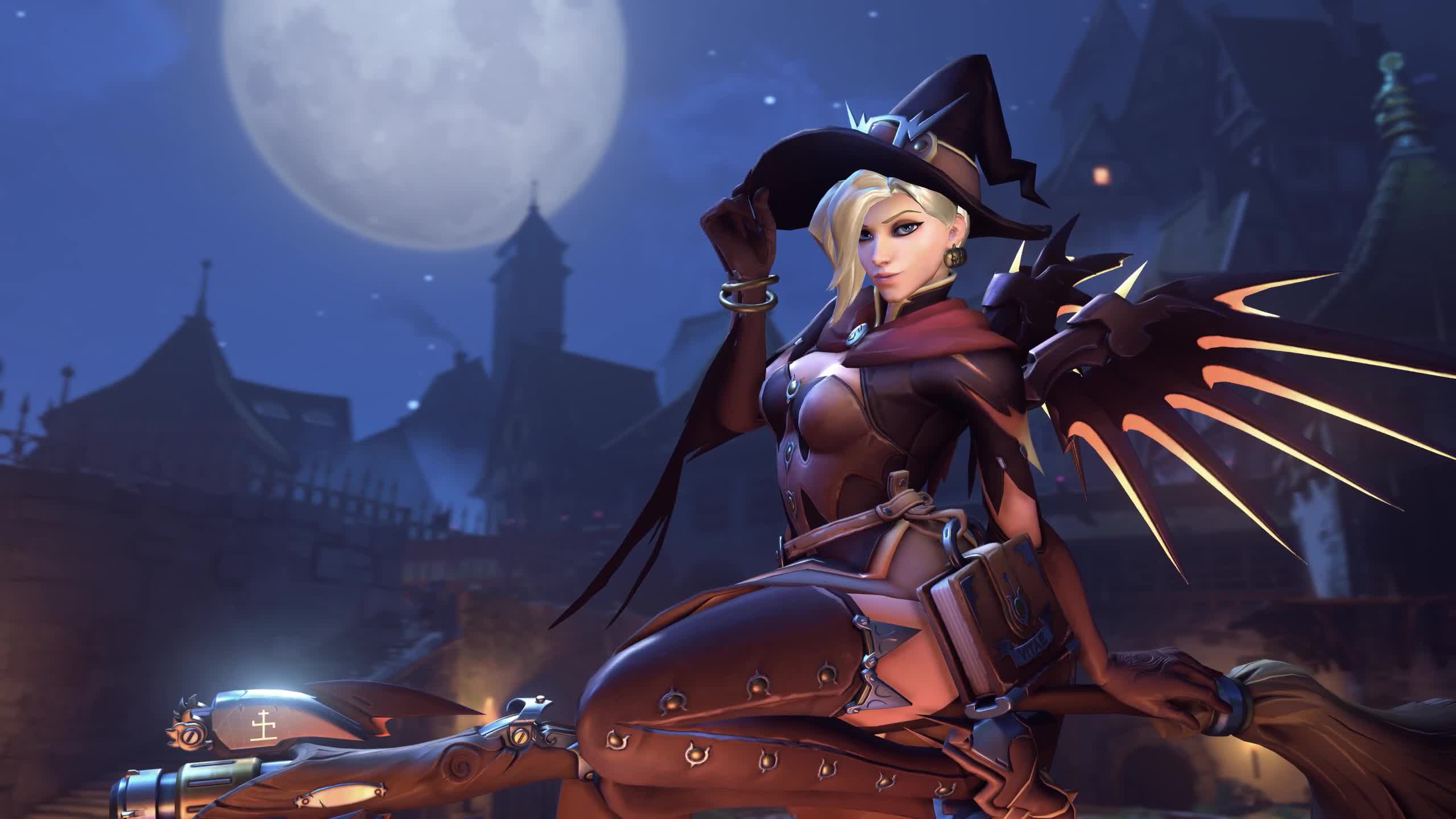 Mercy in a Halloween costume Live Wallpaper