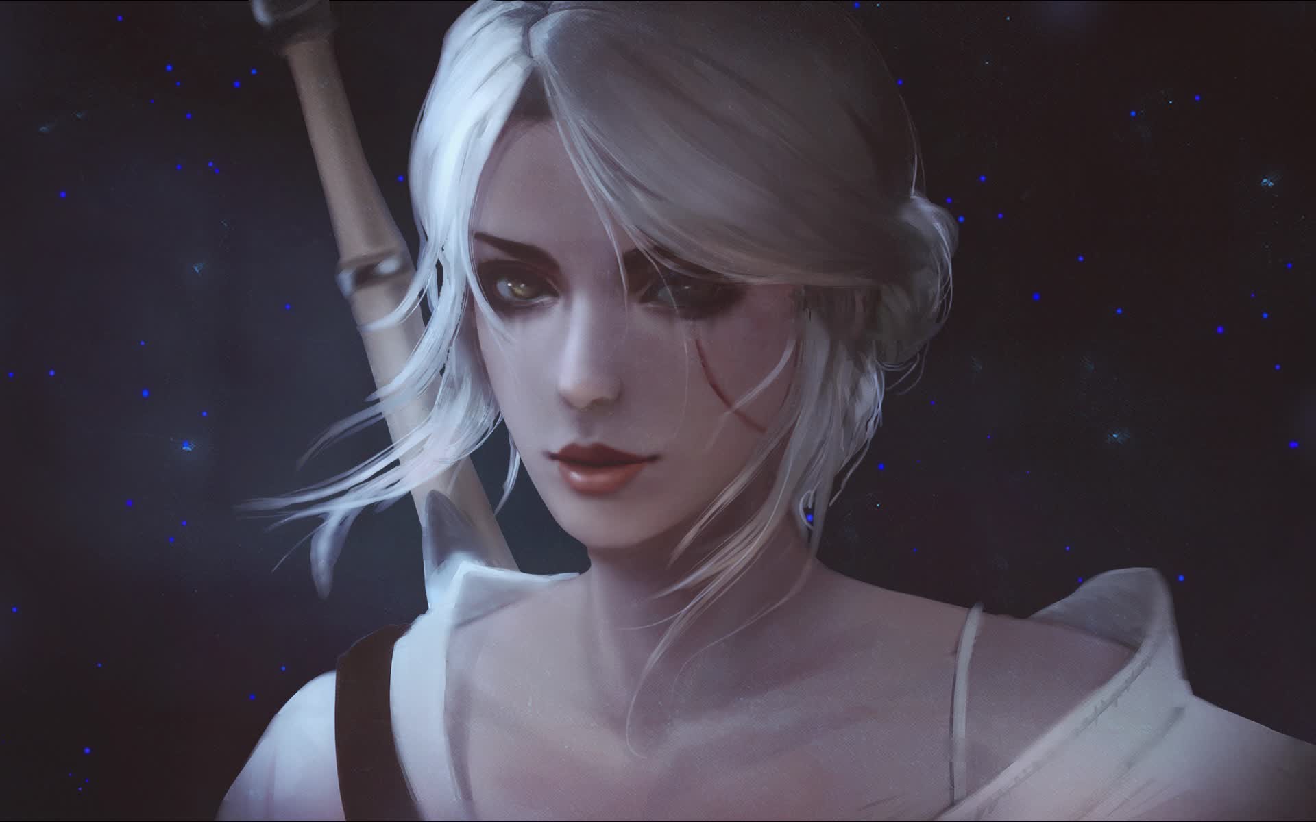 Ciri in white-Witcher Live Wallpaper