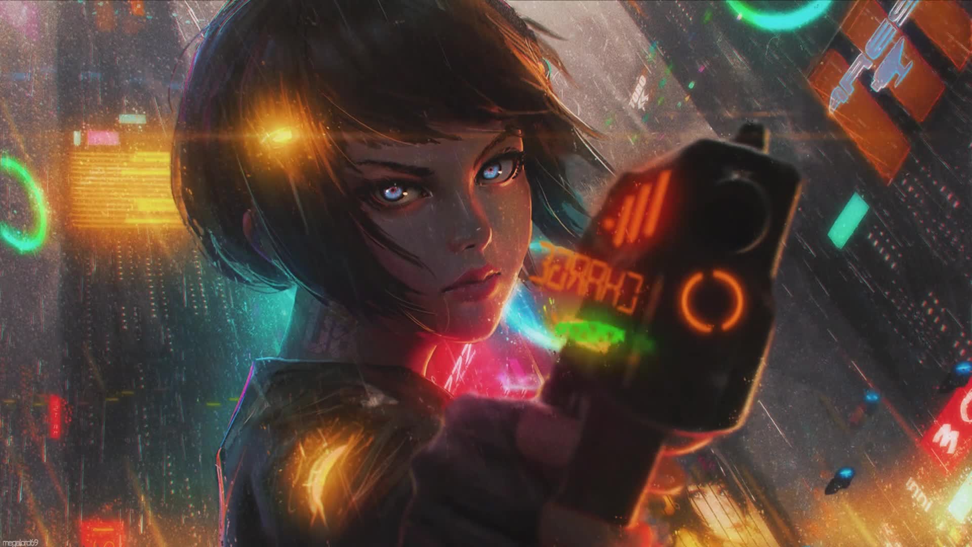 Anime girl with a gun Live Wallpaper