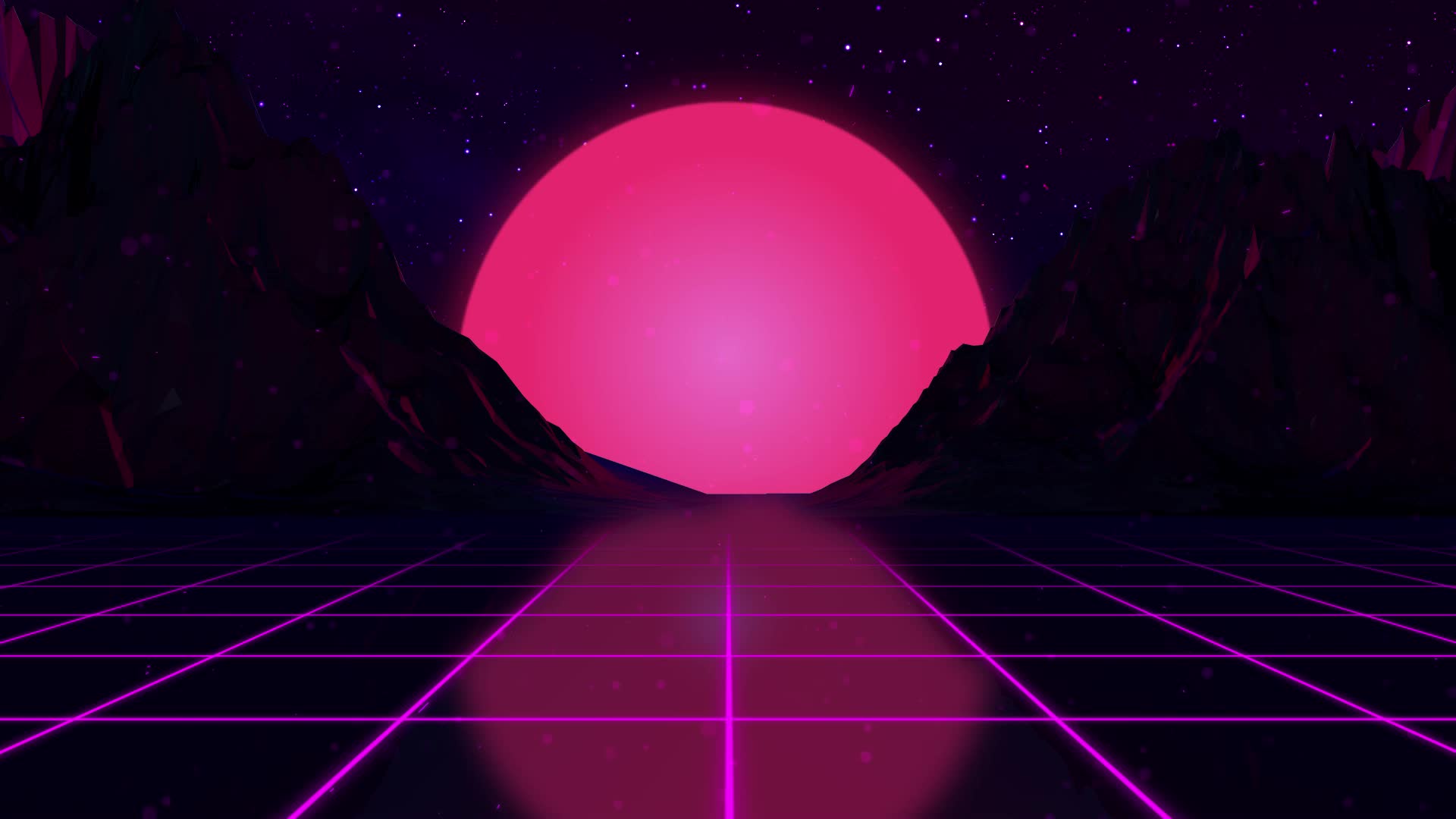 Neon plane, the mountain and the red moon Live Wallpaper