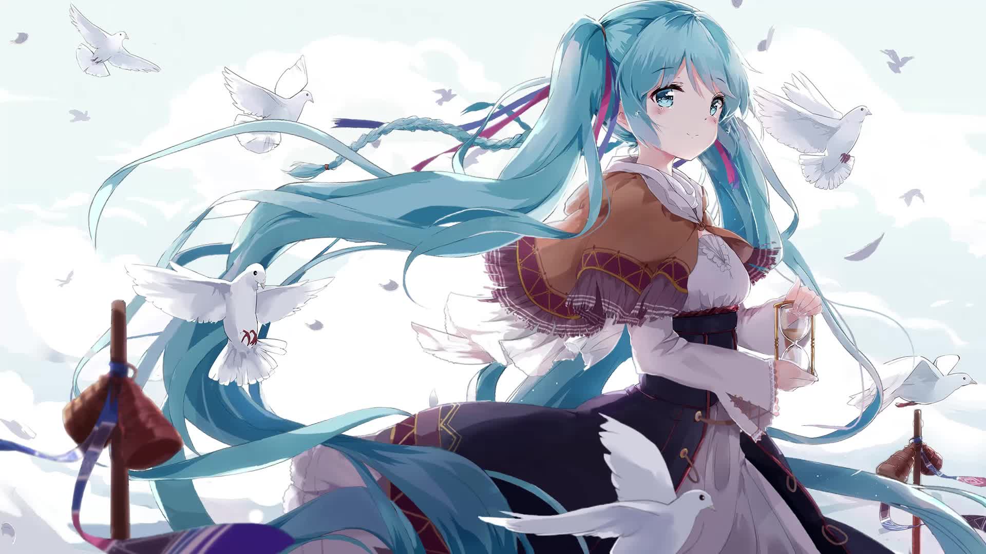 Miku and the flying pigeons Live Wallpaper