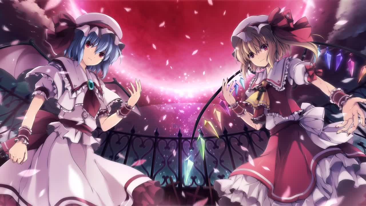 Anime girls on a red background Live Wallpaper