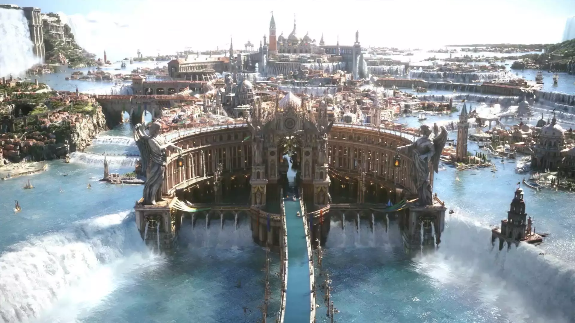 fantasy, altissia, water, waterfall, cities, arts, sea Live Wallpaper