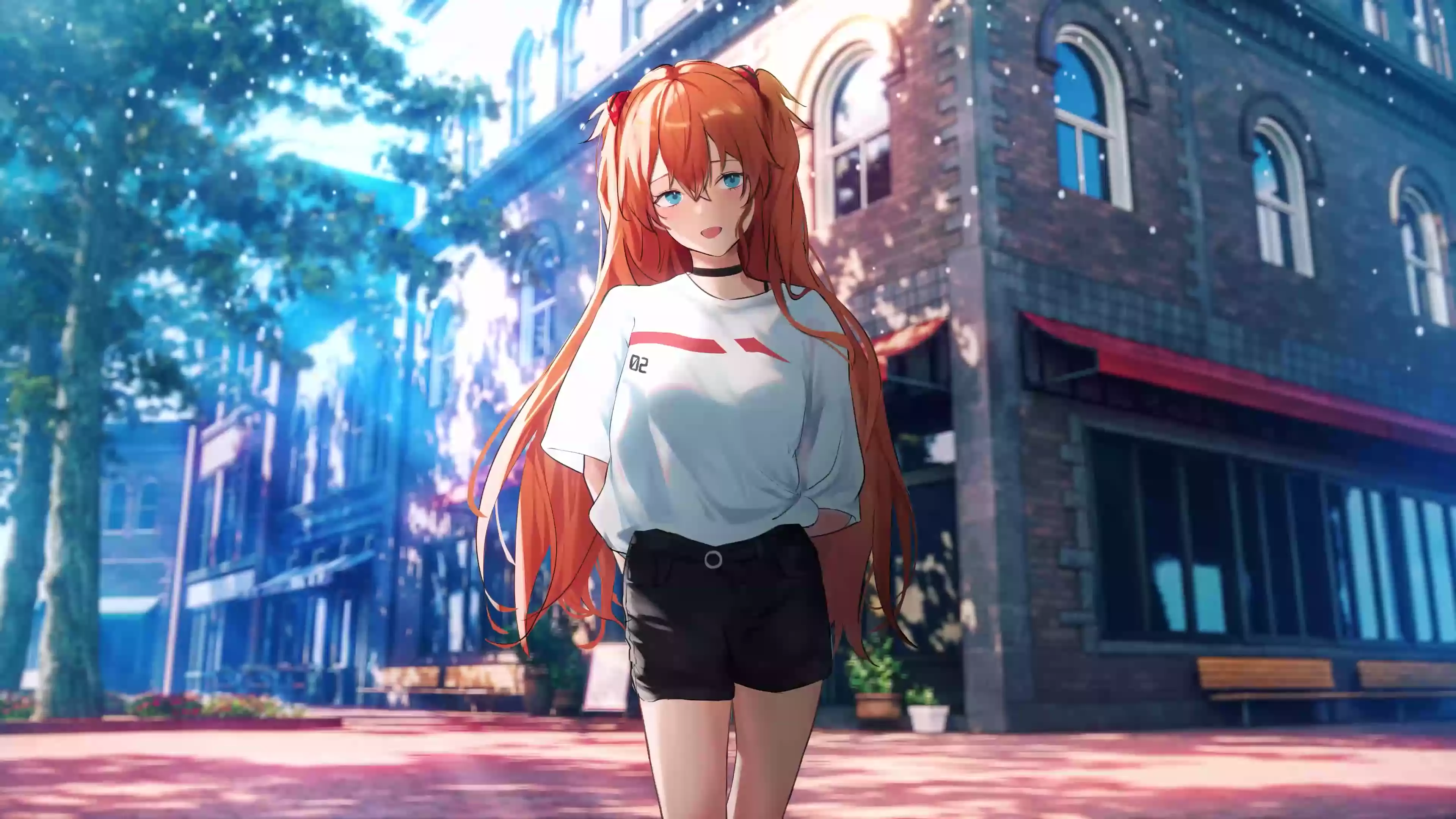 anime girls, cities, street, anime, asuka, evangelion, asuka langley souryuu, nice girl, arts Live Wallpaper