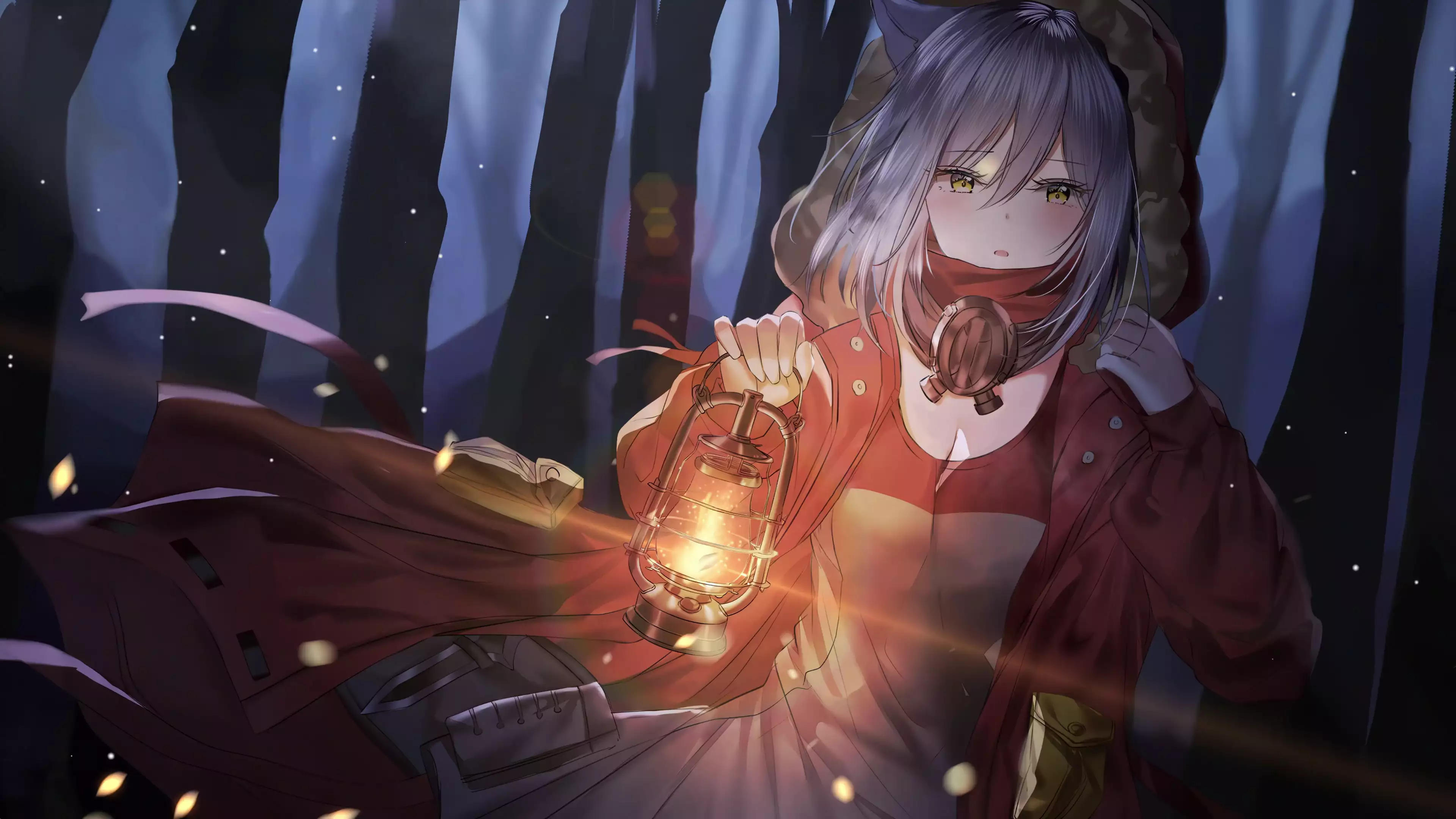 projekt red, lamp, ears, nice girl, anime girls, beautiful girl, games, arts, anime, night, arknights Live Wallpaper