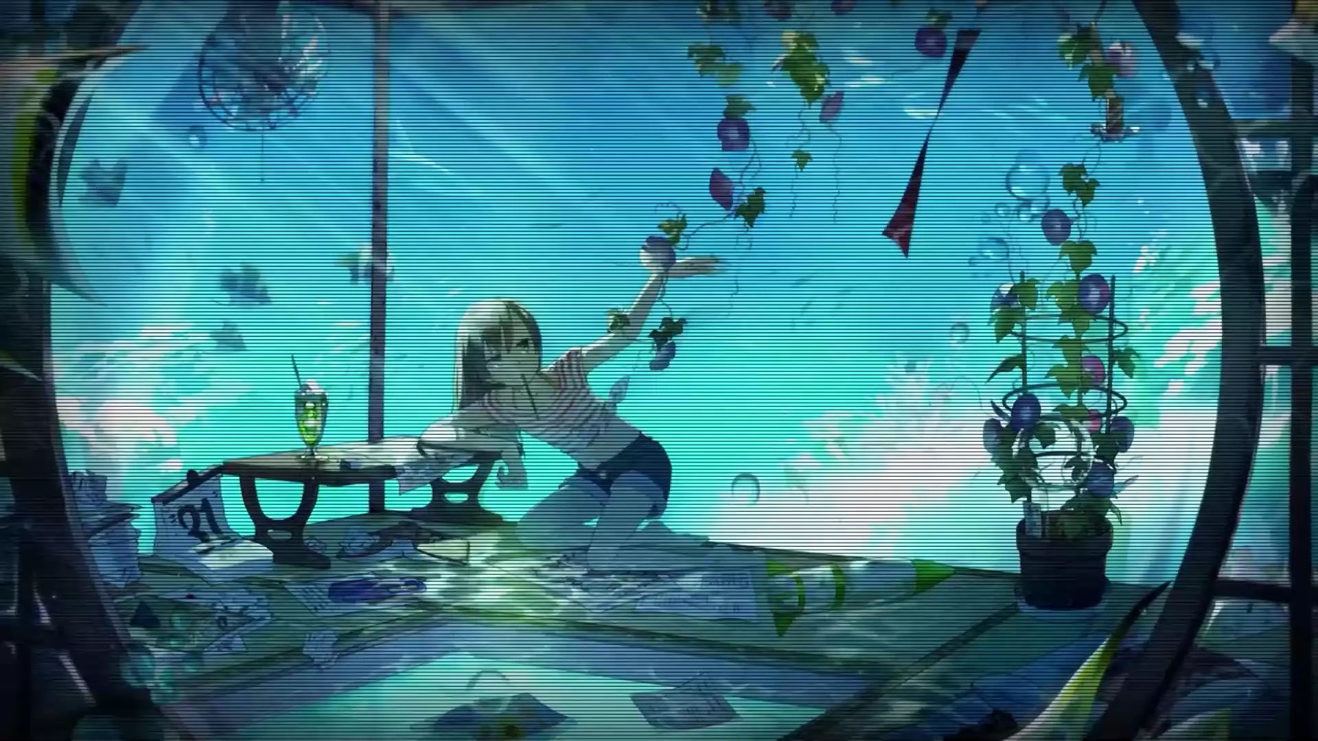 arts, sea, room, anime, anime girls, a mess, water, fish Live Wallpaper