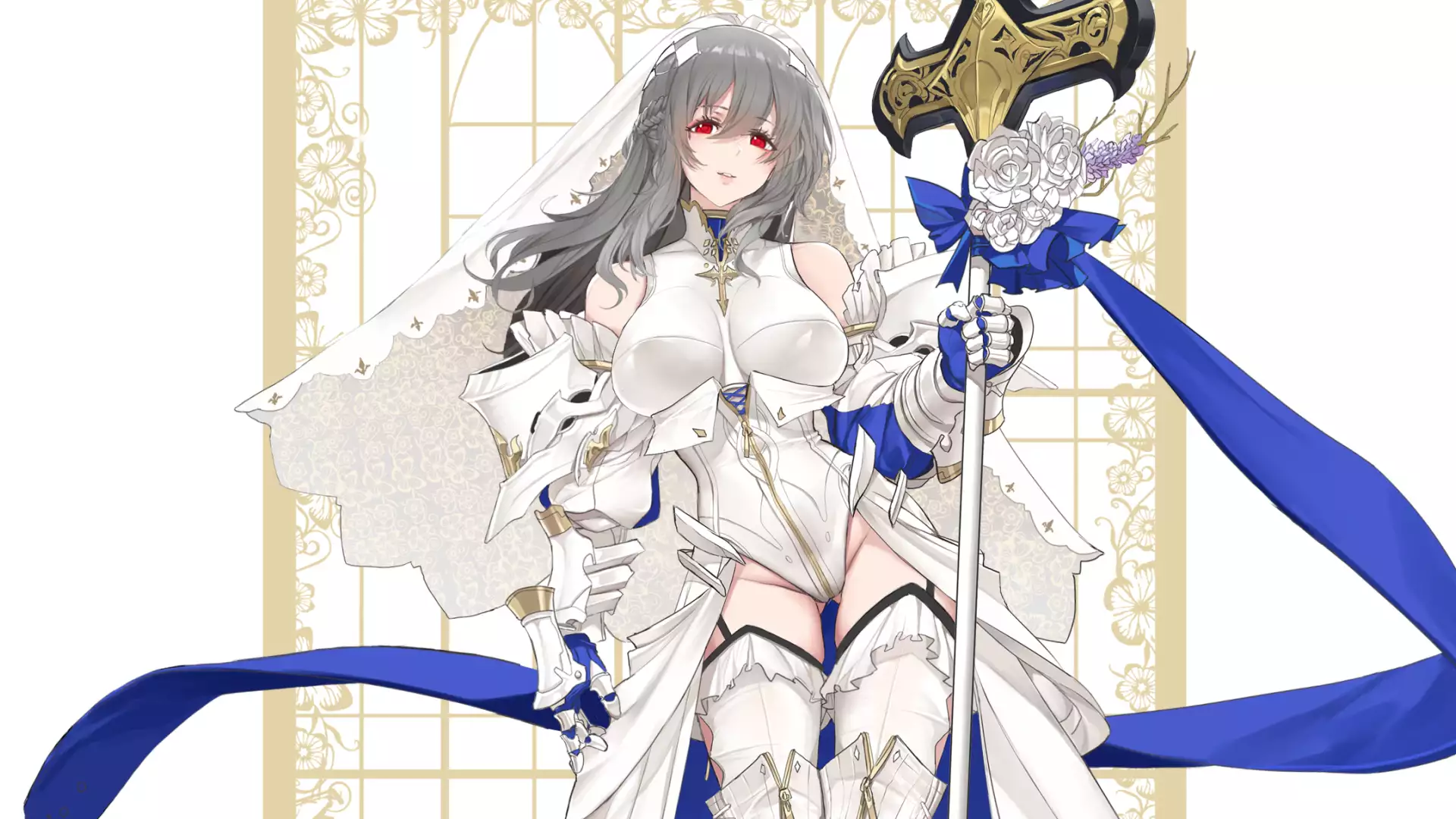 saint louis, anime, sword, the azure way, azur lane, arts, big breasts, spear, games, beautiful girl, anime girls Live Wallpaper