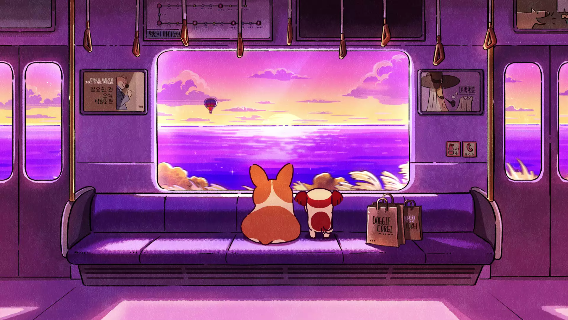 van, dog, arts, corgi, trip, river, evening, animals, a train, evening trip Live Wallpaper