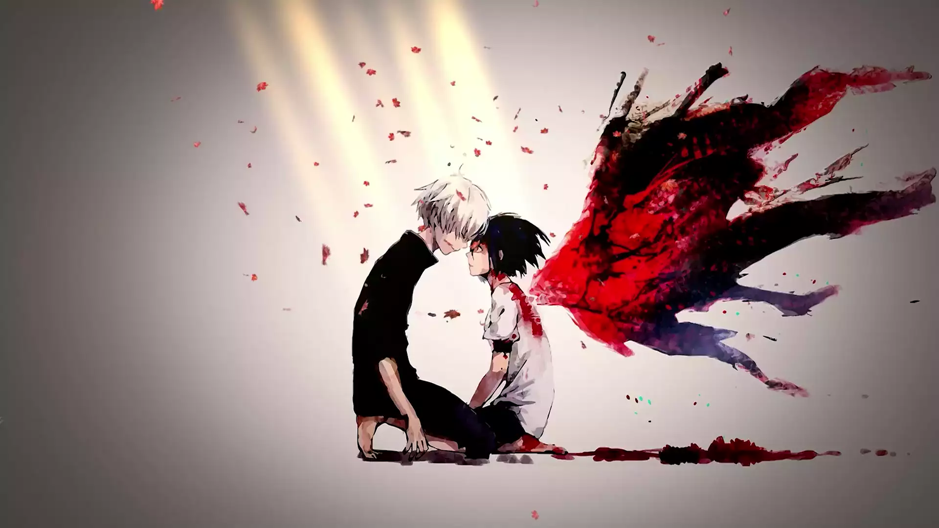 arts, anime, wings, tokyo ghoul, ken kaneki, kagune, love, touka kirishima, anime girls Live Wallpaper