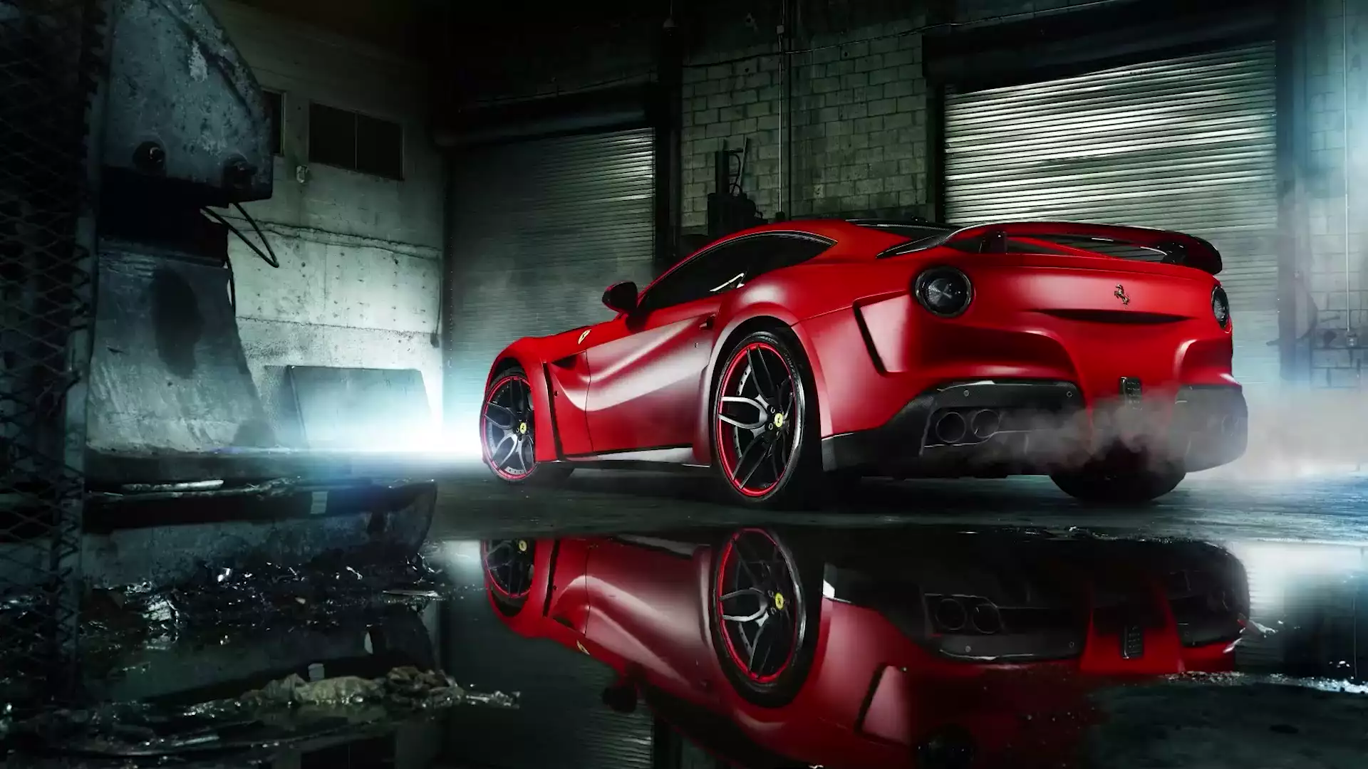 ferrari, puddle, garage, reflection, auto - moto Live Wallpaper