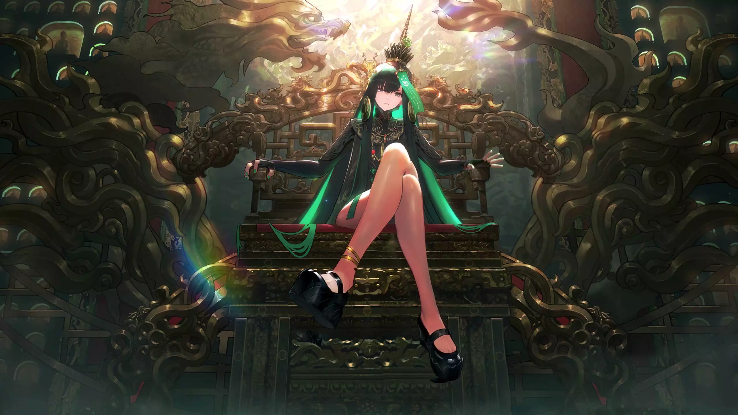 dragon, anime, dragon of steel, arts, punishment: grey raven, games, anime girls, qu: pavo, punishing: gray raven, metal carving, throne Live Wallpaper