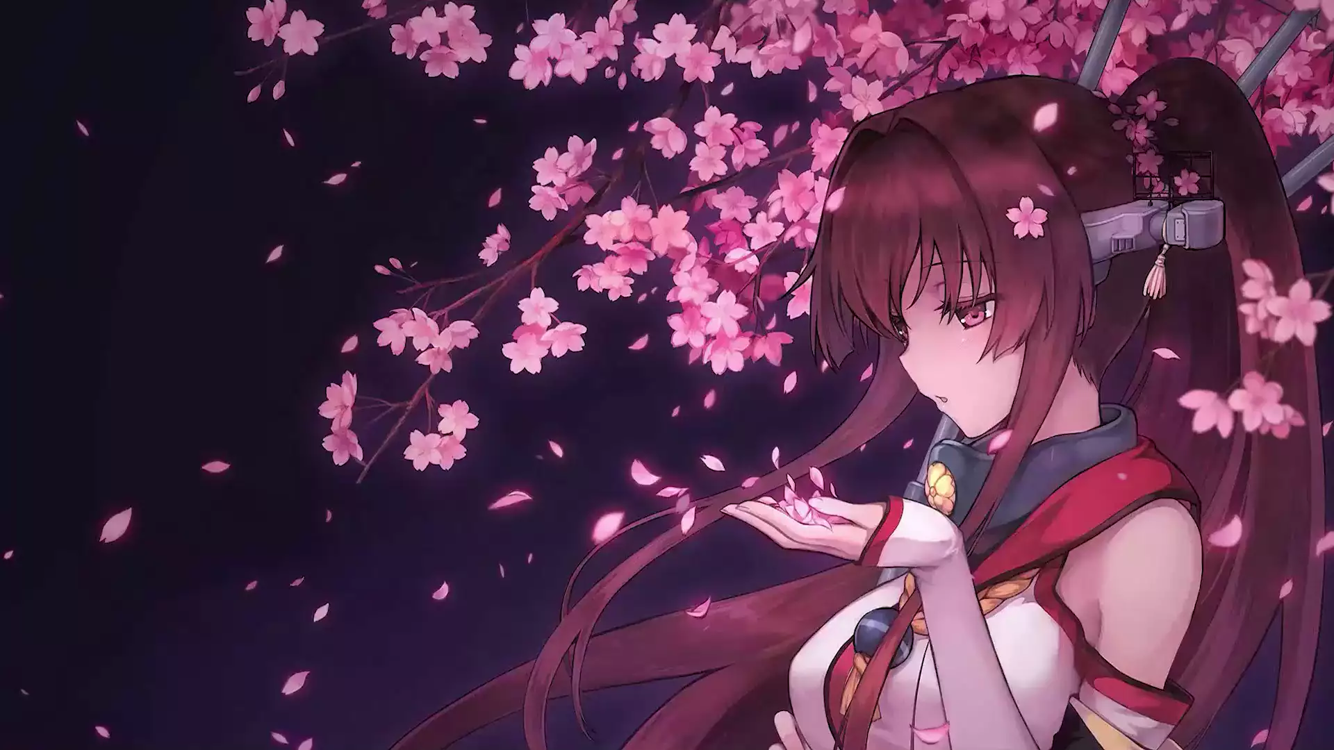 anime, kancolle: kantai collection, naval collection, sakura, petals, anime girls, yamato, arts Live Wallpaper