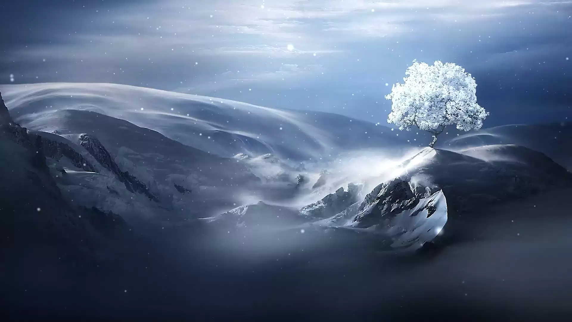 arts, landscapes - nature, tree, mountains, snow, winter Live Wallpaper