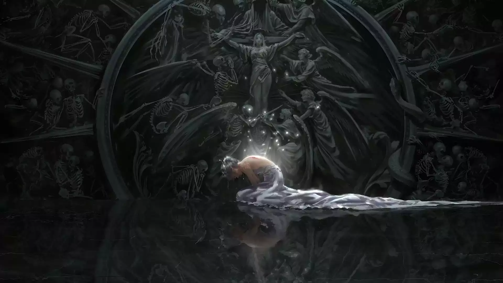 angel, arts, reflection, anime, water, puddle, anime girls Live Wallpaper