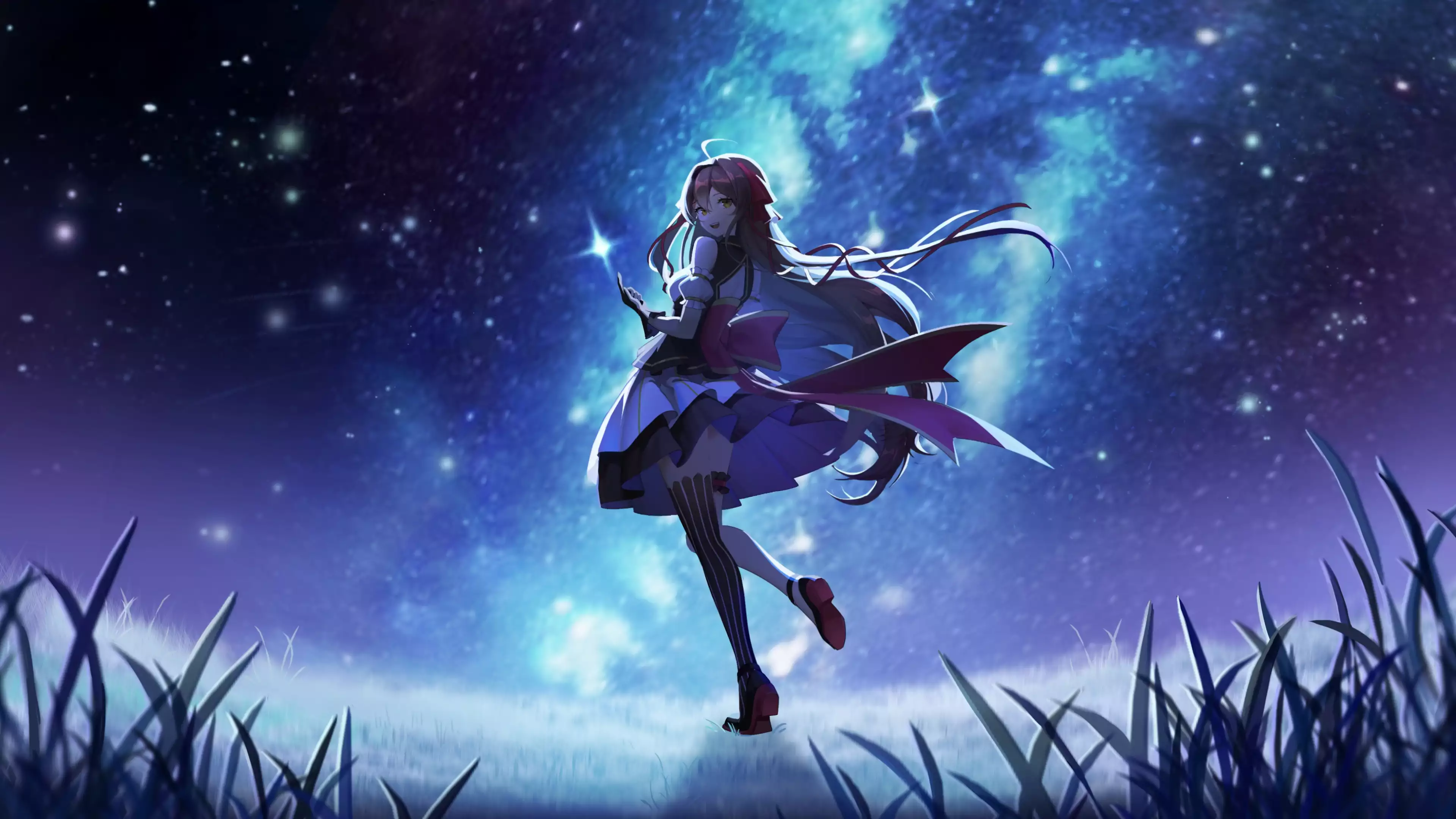 night, dress, arts, anime girls, starry sky, stars, anime, beautiful girl, nice girl Live Wallpaper