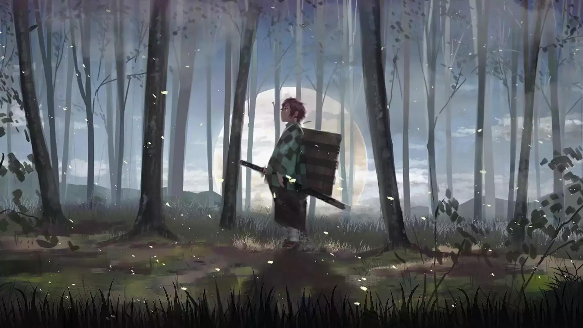 anime, arts, demon slayer, forest, katana, tanjirou kamado Live Wallpaper
