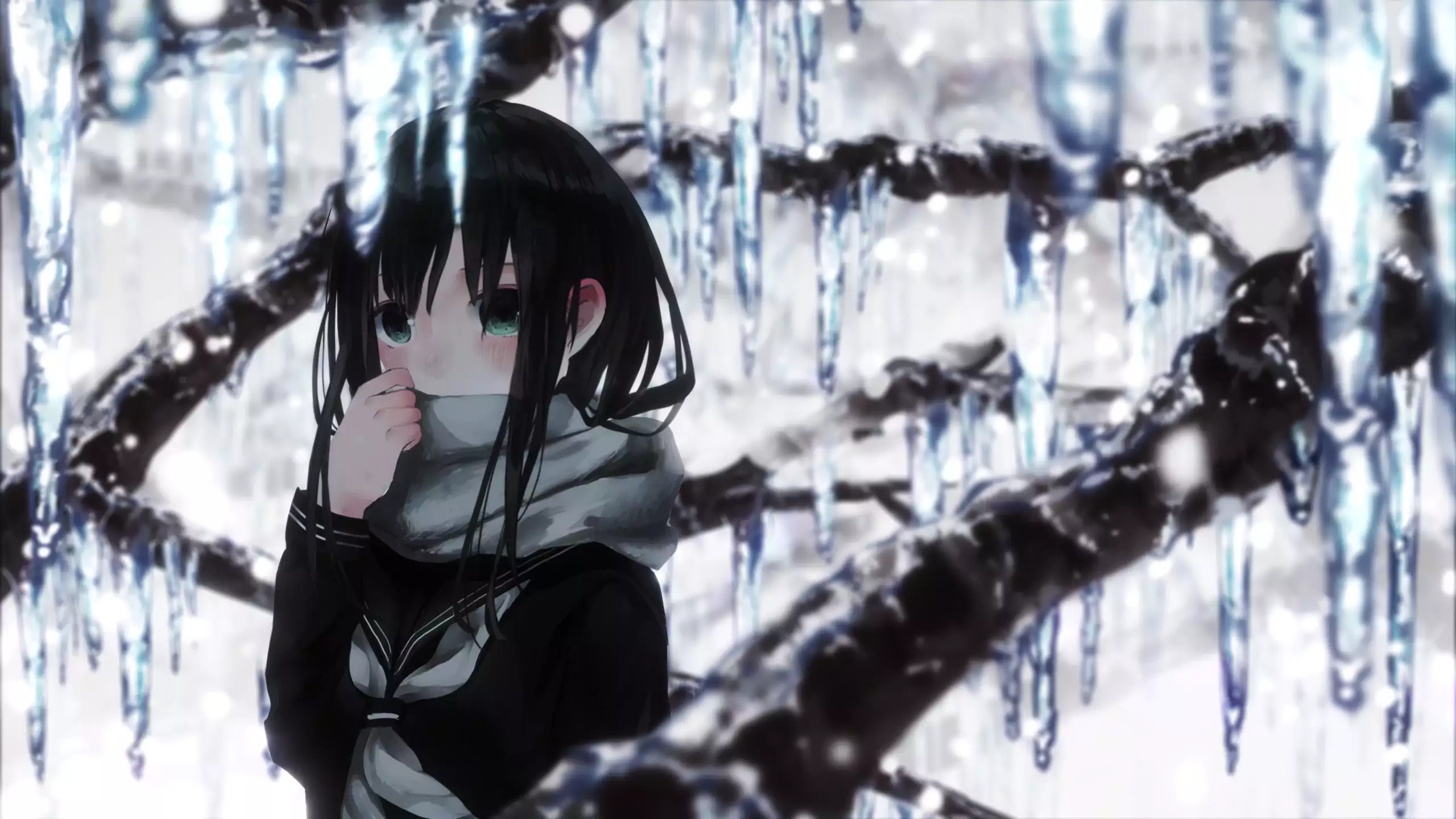 arts, ice, tree, anime girls, winter, icicles, snow, anime Live Wallpaper