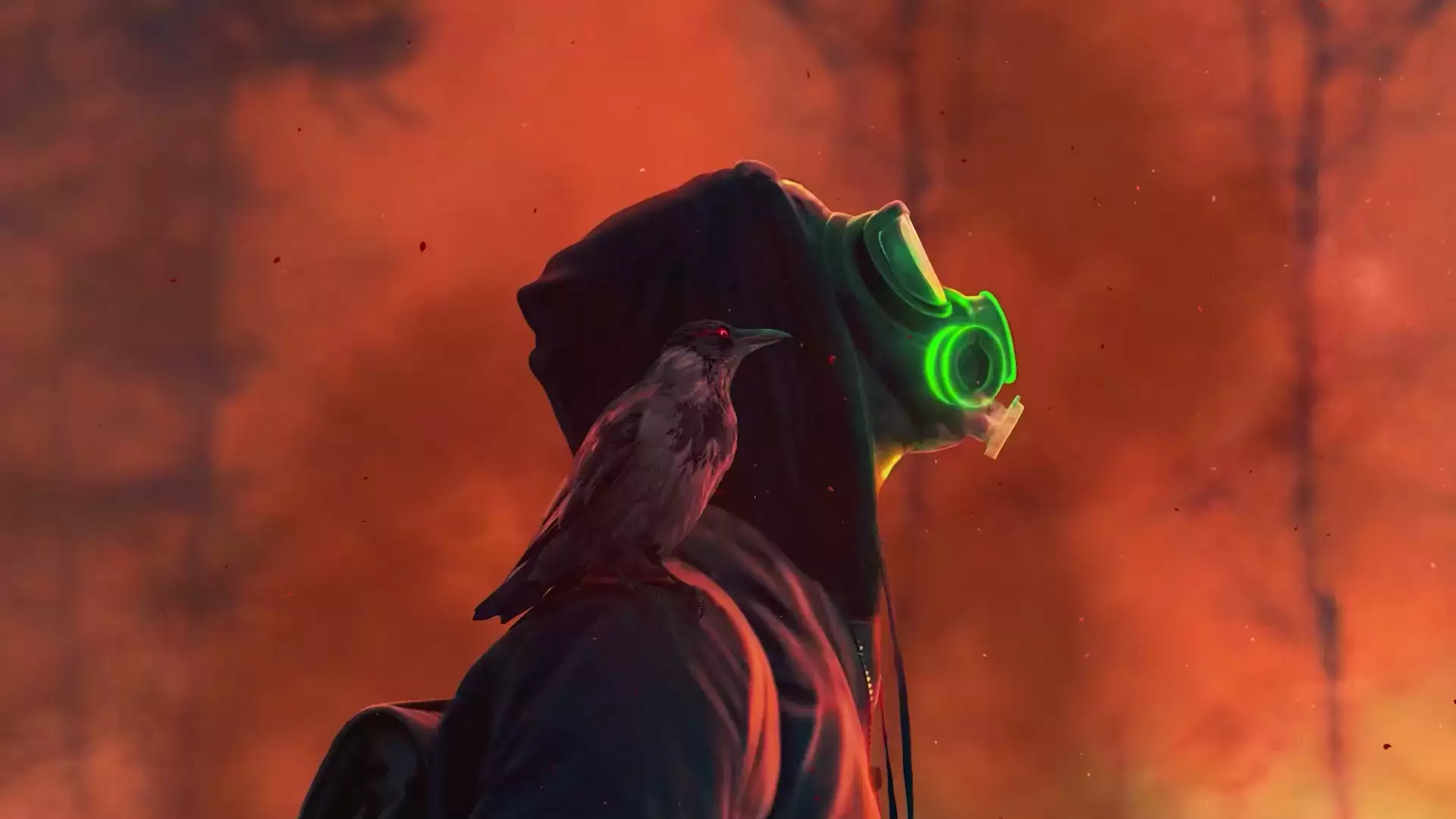 neon, gas mask, fire, arts, bird Live Wallpaper